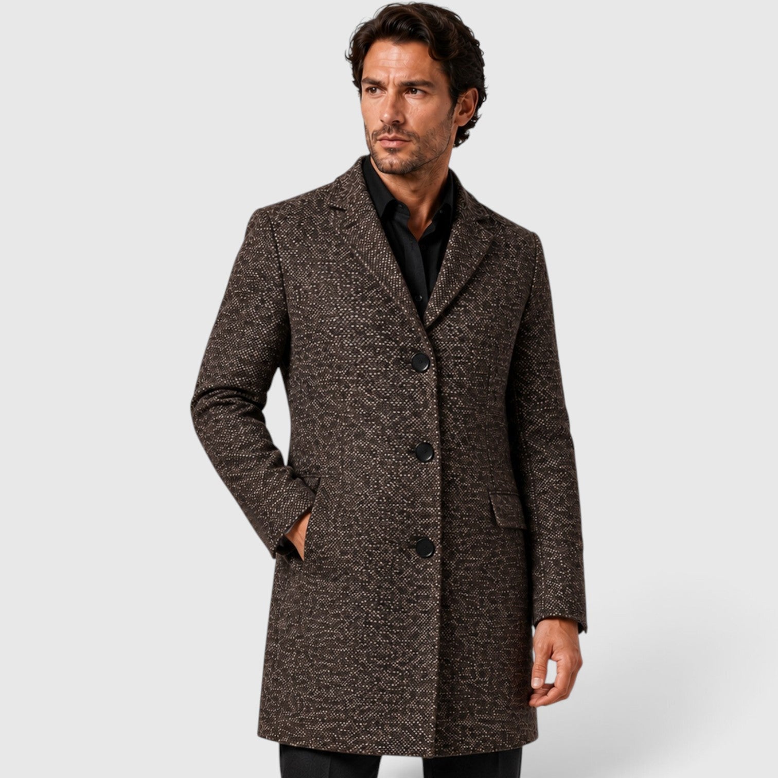 Monvaline | Men's Wool Single-Breasted Long Coat – Tailored Fit