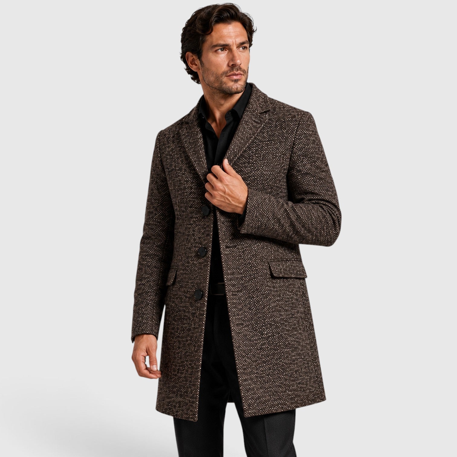 Monvaline | Men's Wool Single-Breasted Long Coat – Tailored Fit