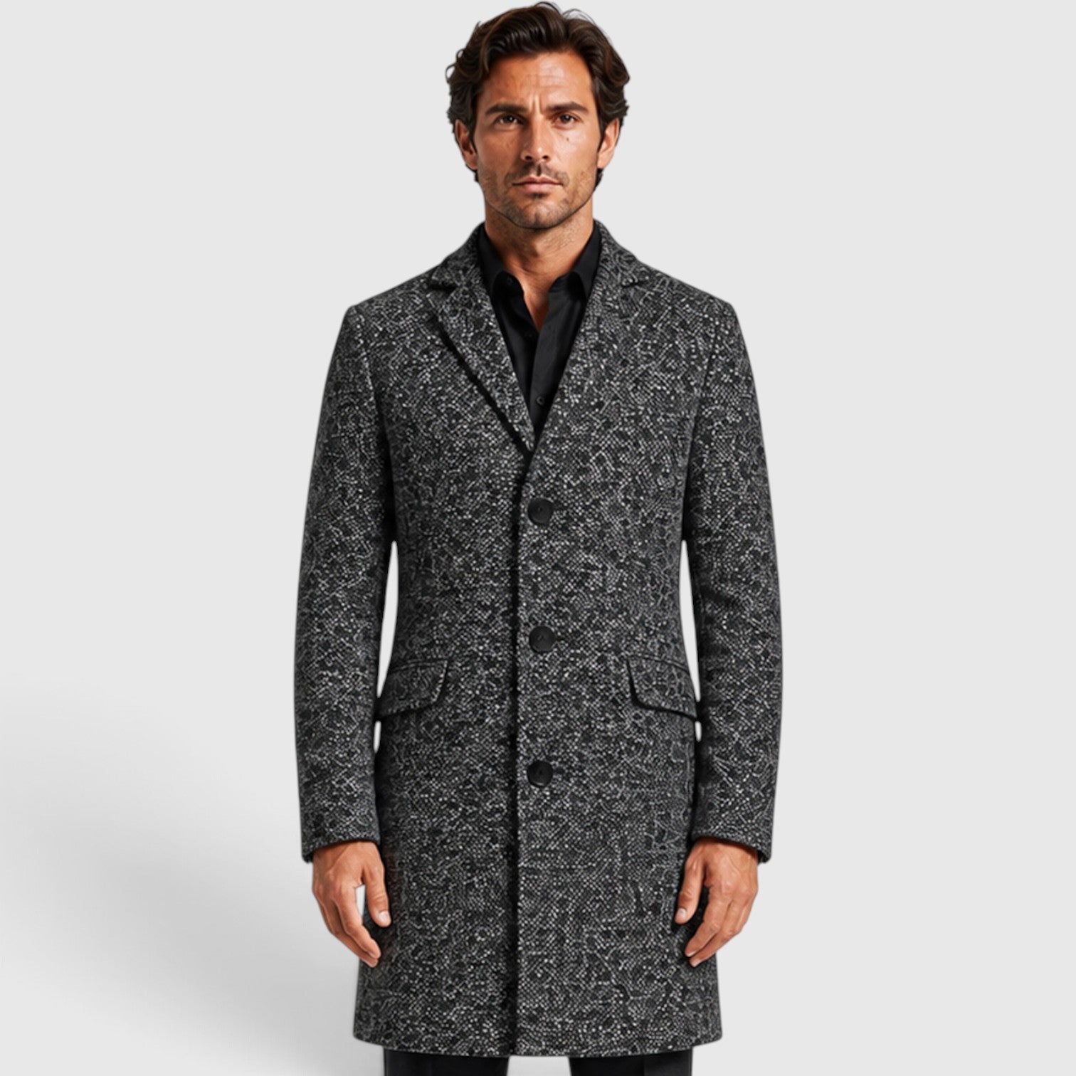 Monvaline | Men's Wool Single-Breasted Long Coat – Tailored Fit