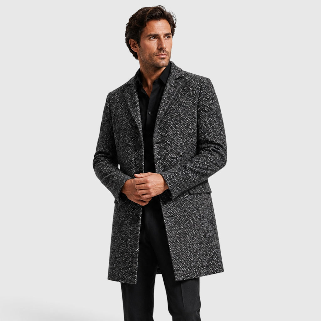 Monvaline | Men's Wool Single-Breasted Long Coat – Tailored Fit