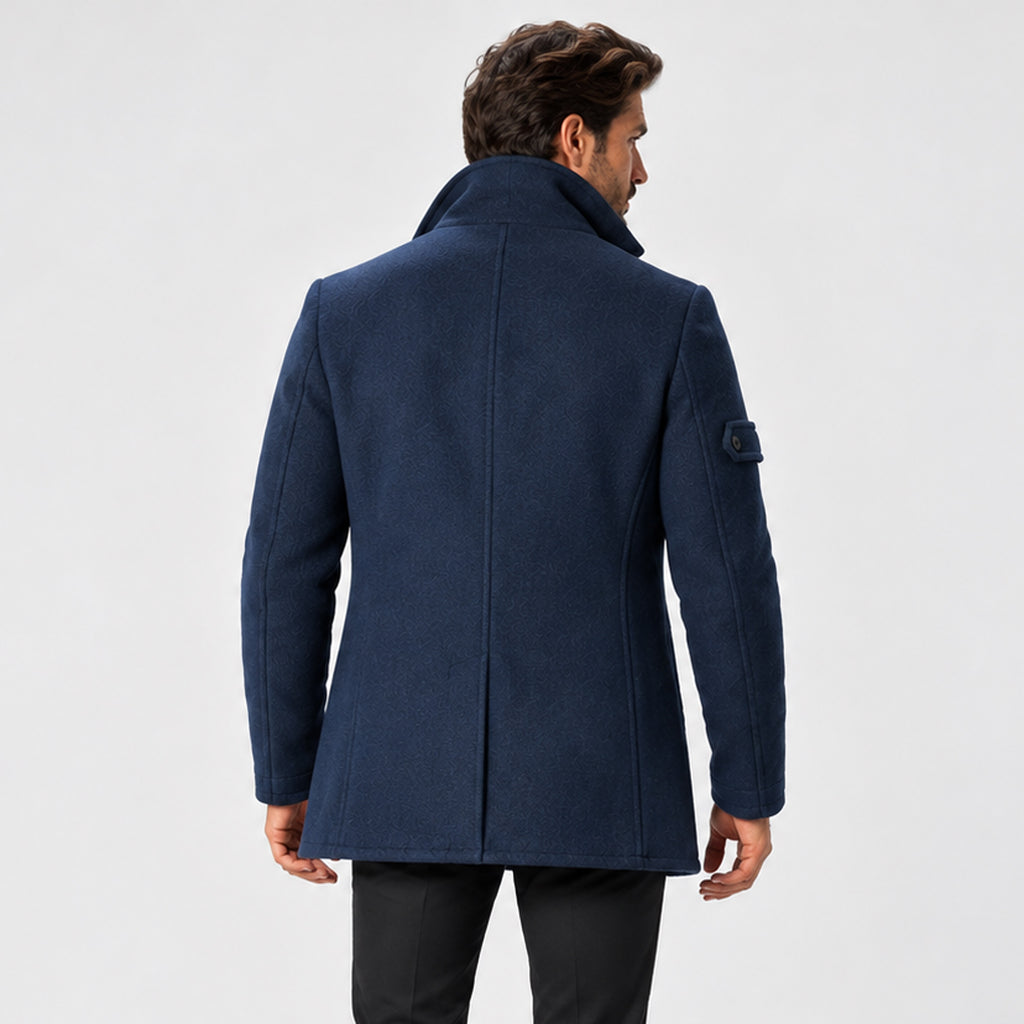 Monvaline | Men's Wool-Textured Pea Coat – Double-Breasted Winter Coat