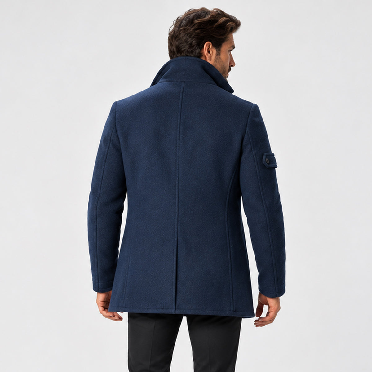 Monvaline | Men's Wool-Textured Pea Coat – Double-Breasted Winter Coat