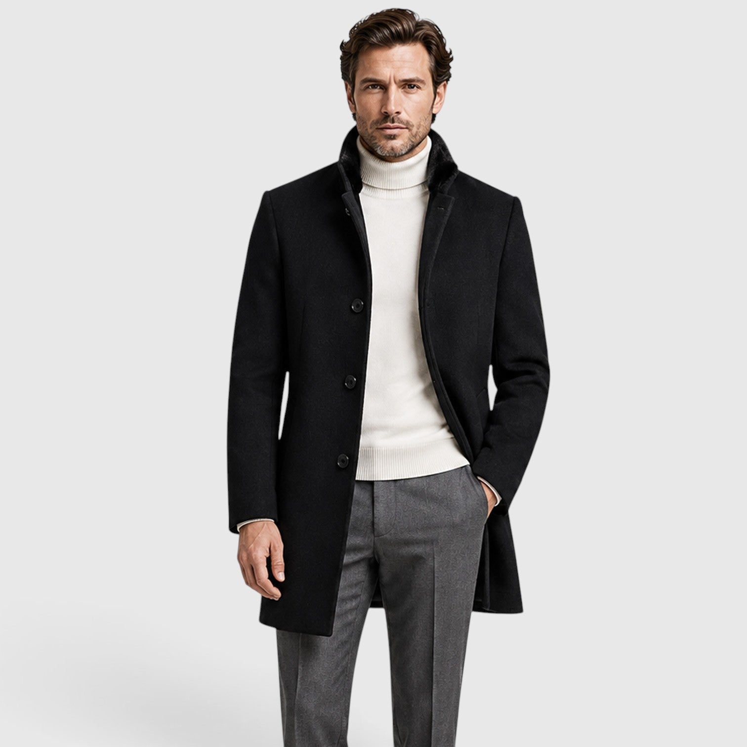 Monvaline | Men's Woolen Coat Classic Lapel Smart Casual Style