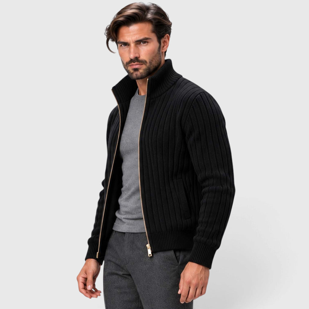 Monvaline | Men's Zip Cardigan Sweater Ribbed Knit Warm Classic Fit