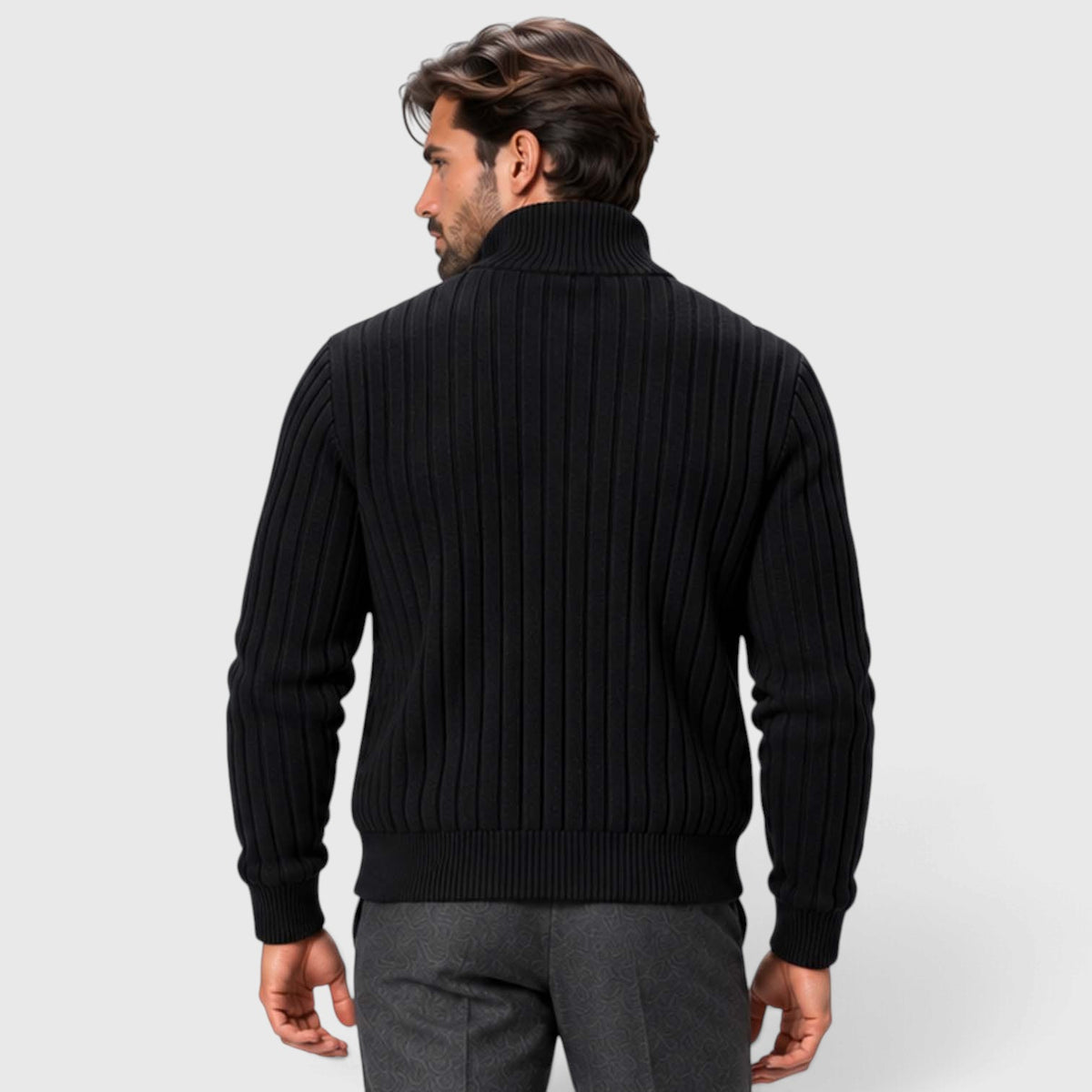 Monvaline | Men's Zip Cardigan Sweater Ribbed Knit Warm Classic Fit