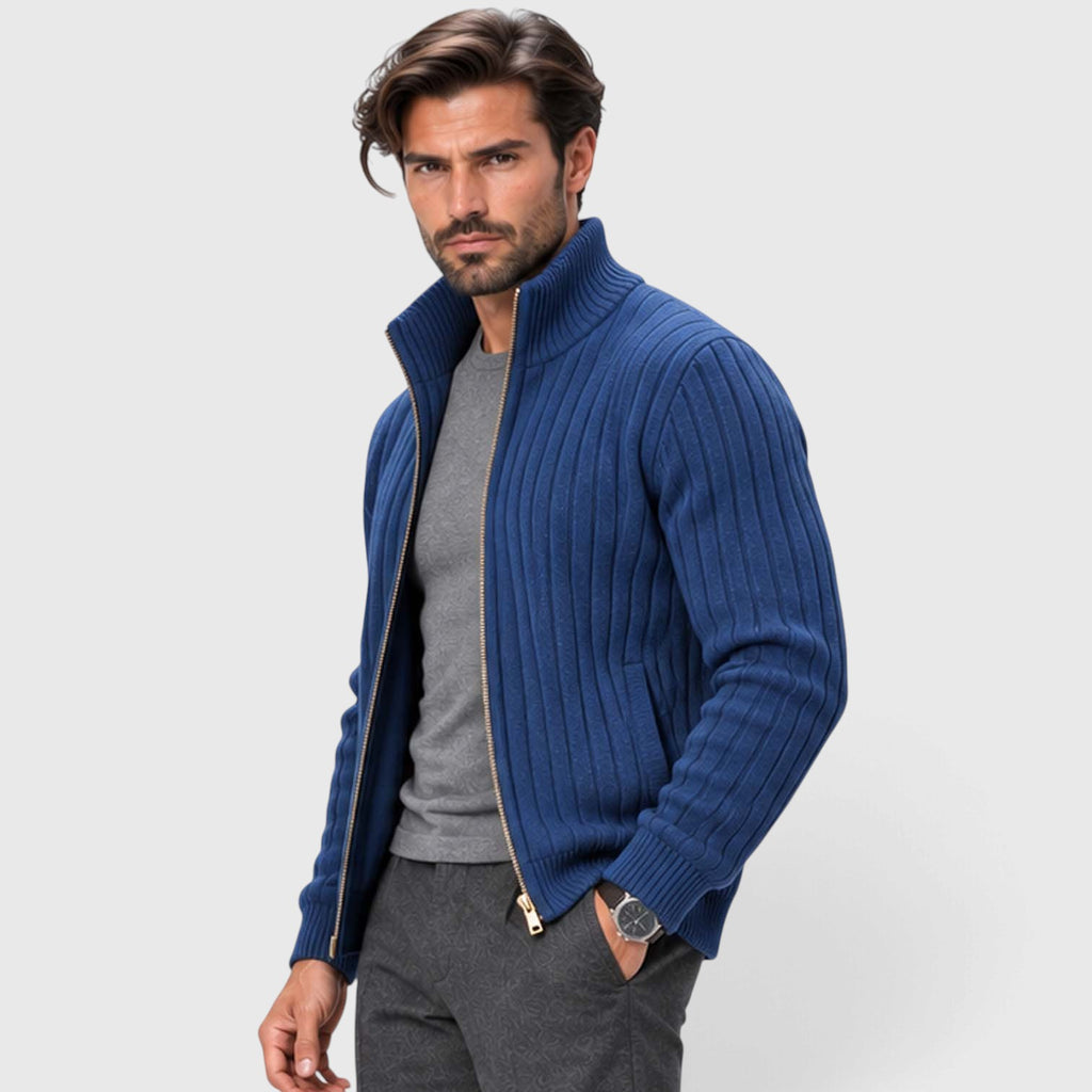 Monvaline | Men's Zip Cardigan Sweater Ribbed Knit Warm Classic Fit