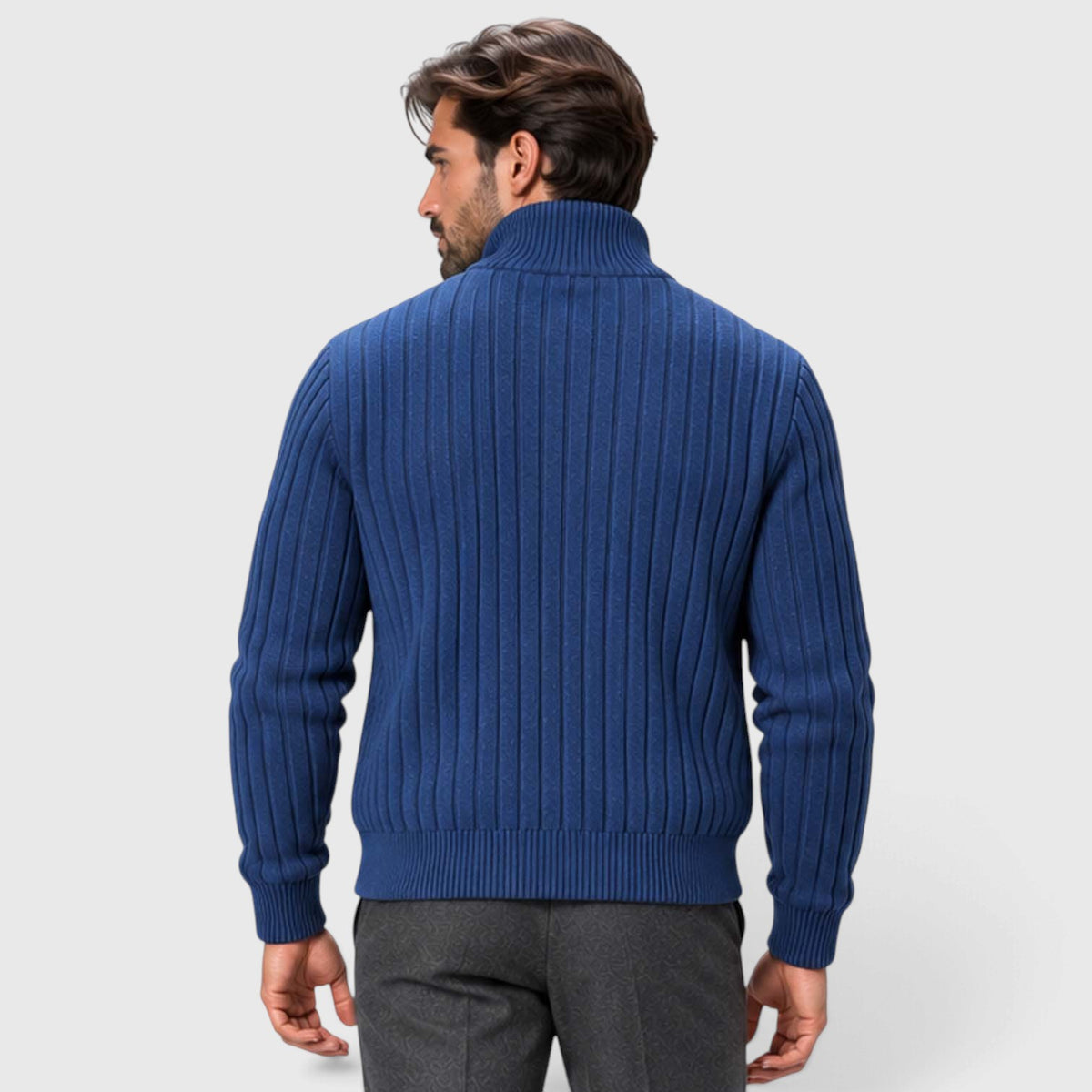 Monvaline | Men's Zip Cardigan Sweater Ribbed Knit Warm Classic Fit