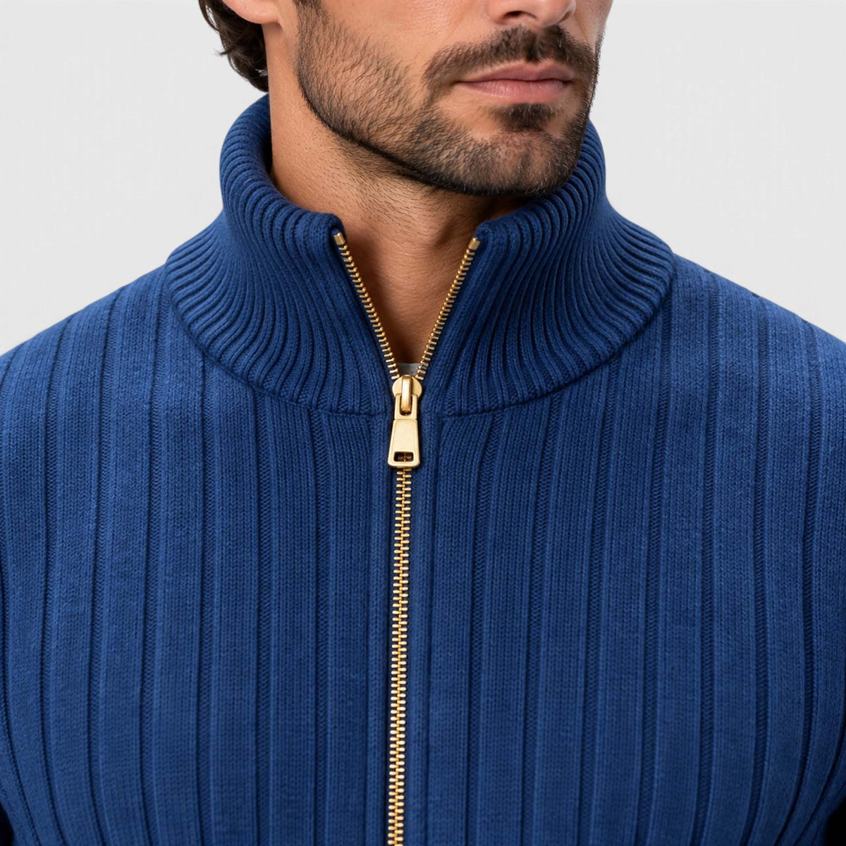 Monvaline | Men's Zip Cardigan Sweater Ribbed Knit Warm Classic Fit