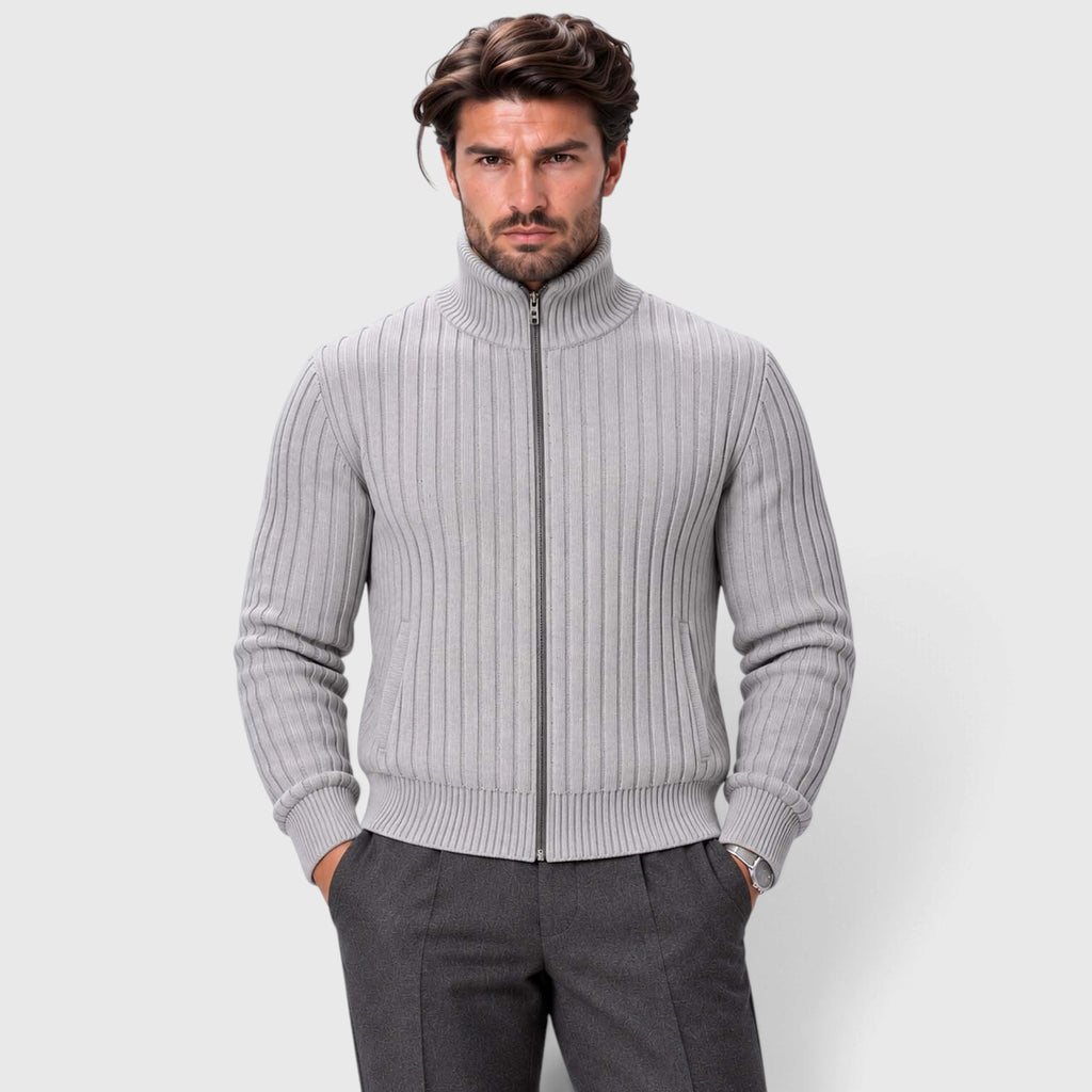 Monvaline | Men's Zip Cardigan Sweater Ribbed Knit Warm Classic Fit