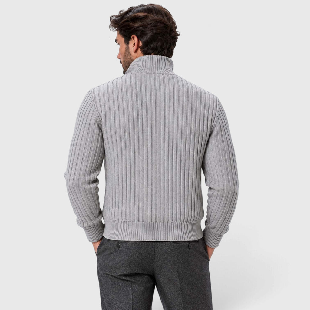Monvaline | Men's Zip Cardigan Sweater Ribbed Knit Warm Classic Fit