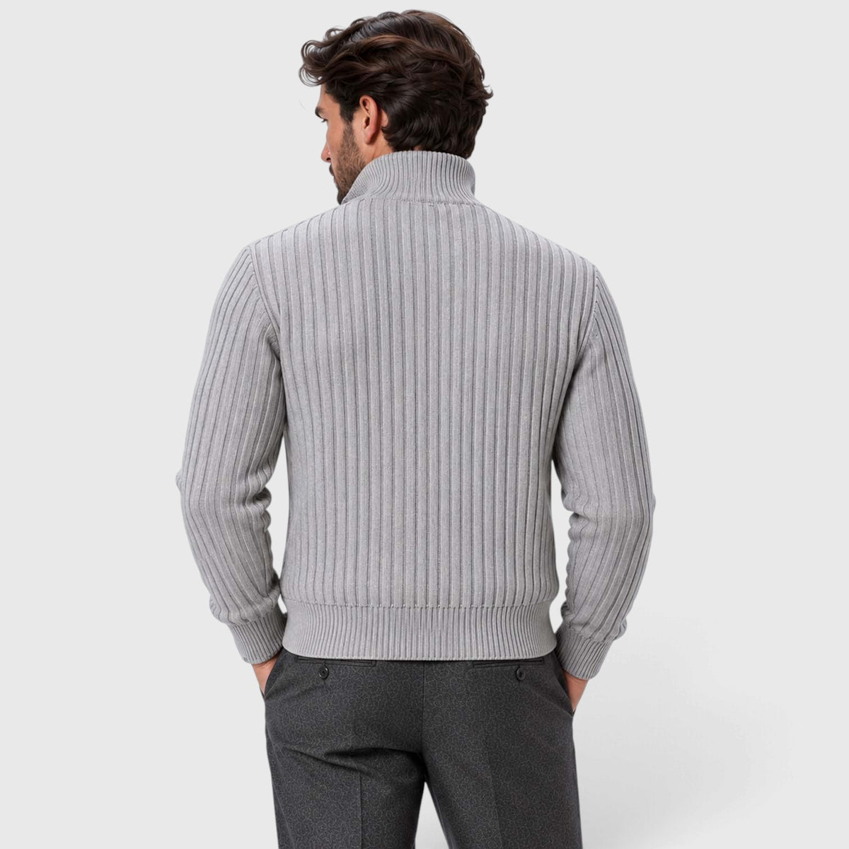 Monvaline | Men's Zip Cardigan Sweater Ribbed Knit Warm Classic Fit