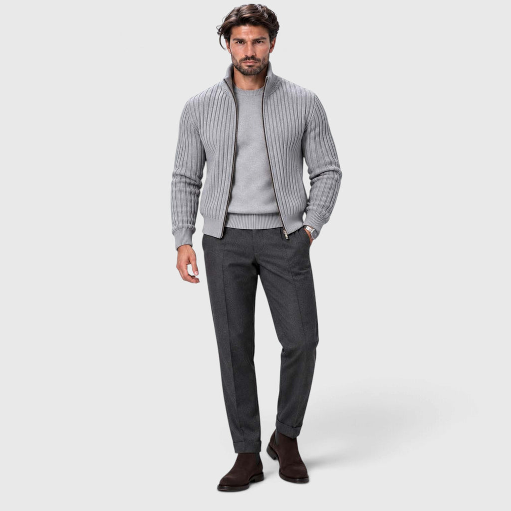 Monvaline | Men's Zip Cardigan Sweater Ribbed Knit Warm Classic Fit