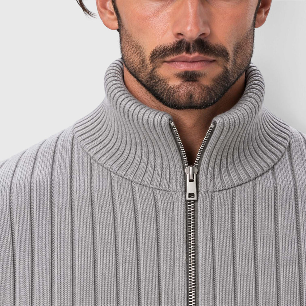 Monvaline | Men's Zip Cardigan Sweater Ribbed Knit Warm Classic Fit