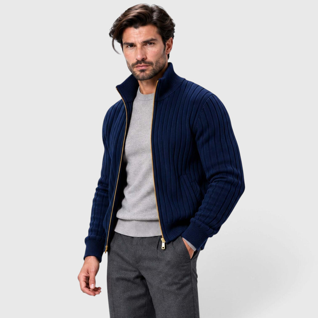 Monvaline | Men's Zip Cardigan Sweater Ribbed Knit Warm Classic Fit