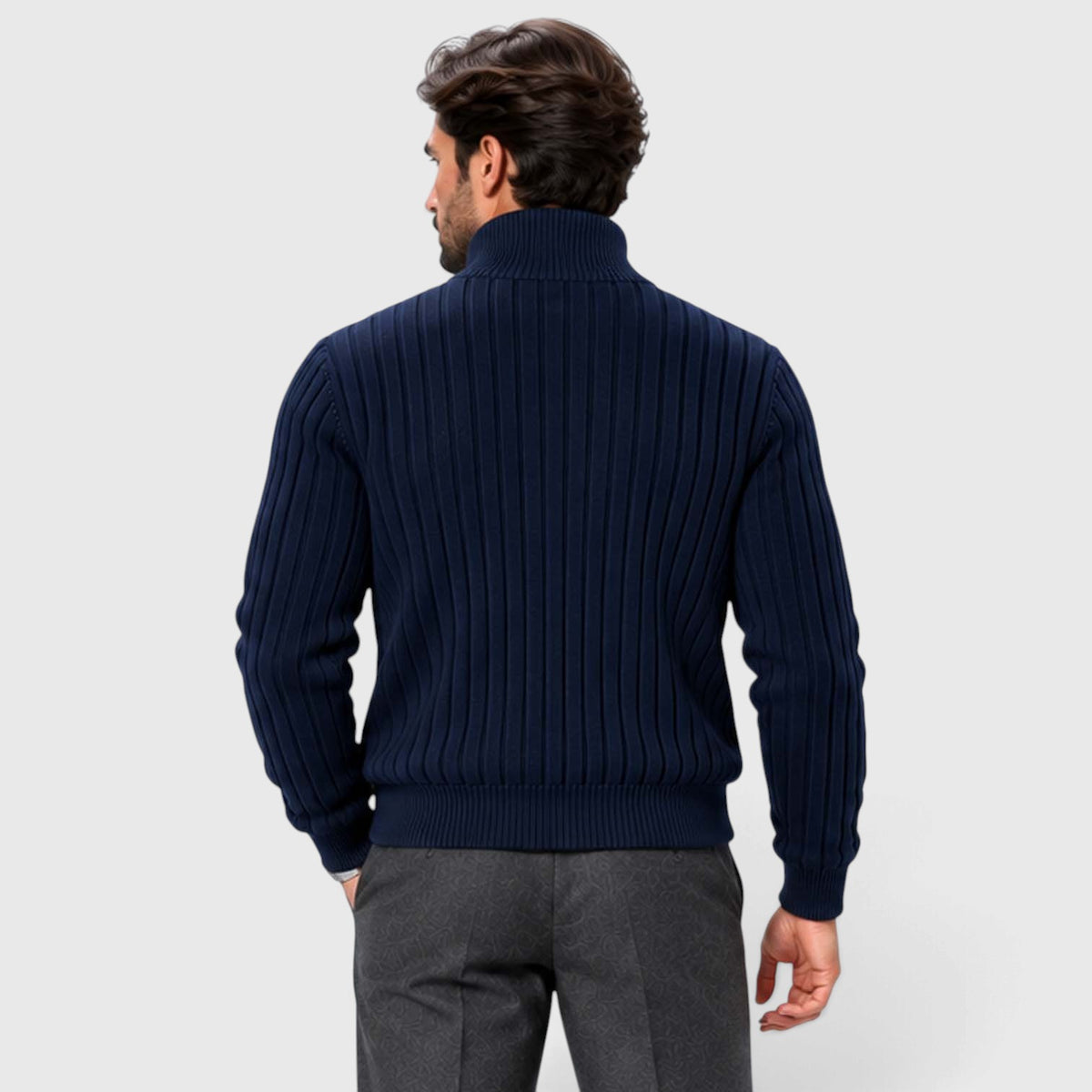 Monvaline | Men's Zip Cardigan Sweater Ribbed Knit Warm Classic Fit