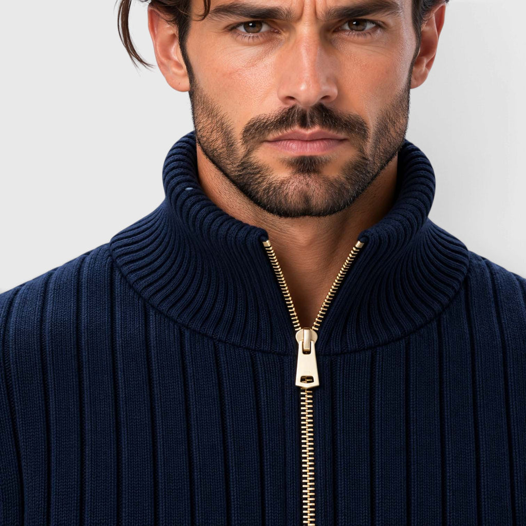 Monvaline | Men's Zip Cardigan Sweater Ribbed Knit Warm Classic Fit