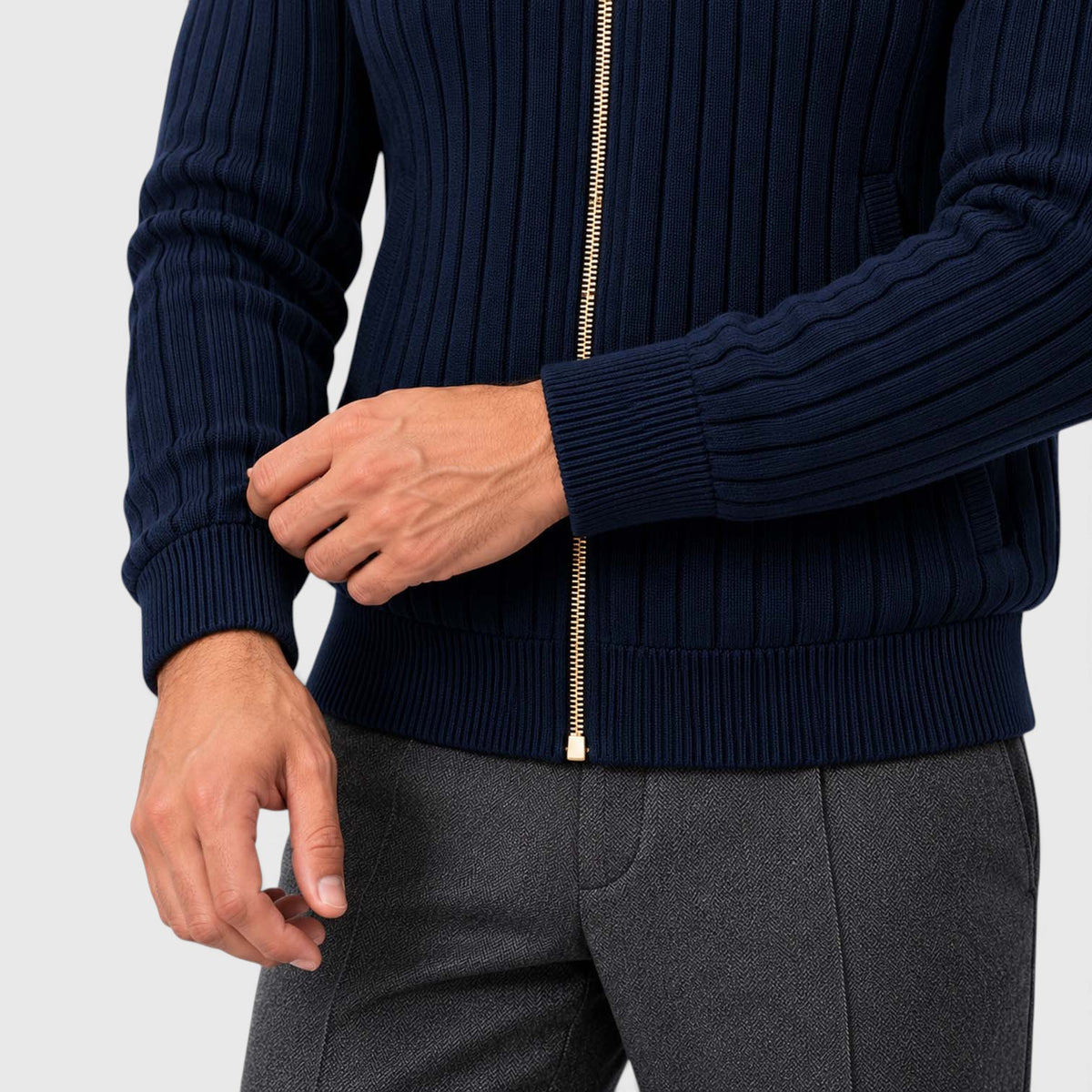 Monvaline | Men's Zip Cardigan Sweater Ribbed Knit Warm Classic Fit