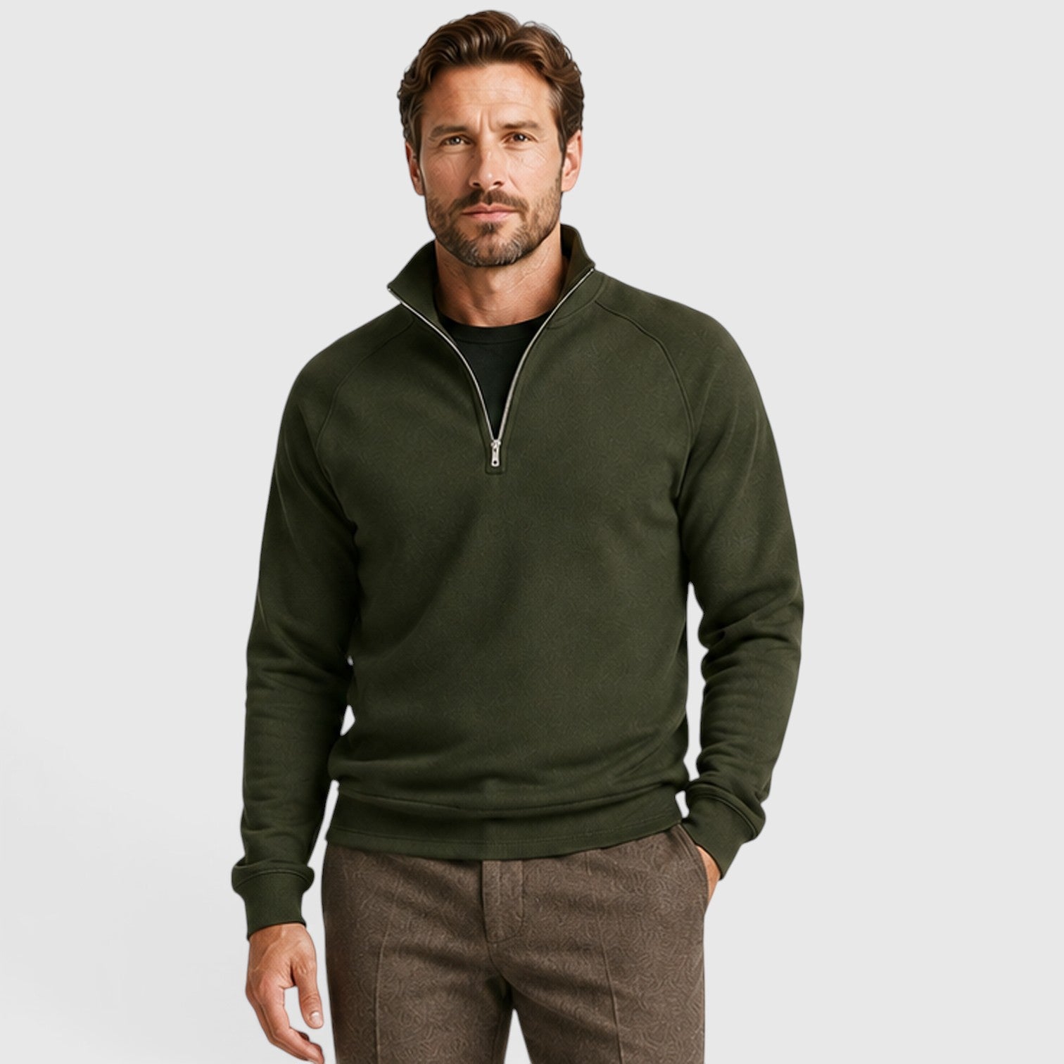 Monvaline | Men's Zip Neck Fleece Sweater – Slim Fit Stand Collar