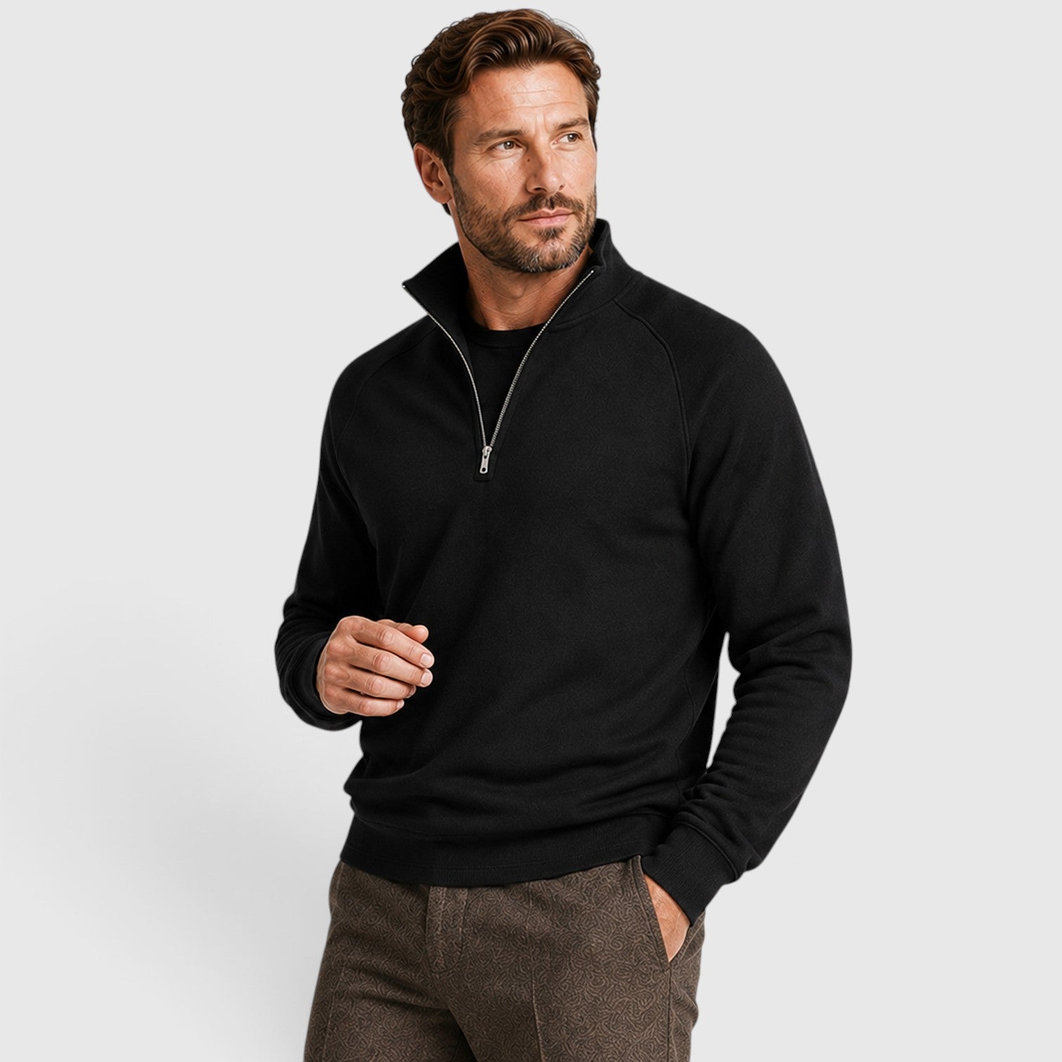 Monvaline | Men's Zip Neck Fleece Sweater – Slim Fit Stand Collar