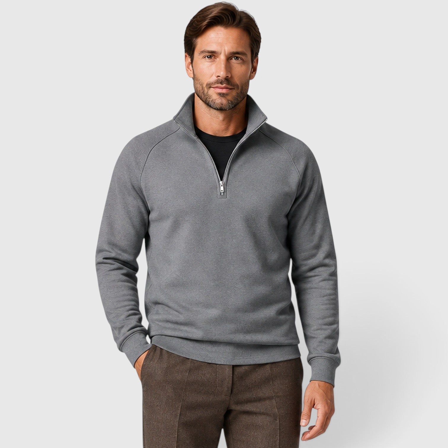 Monvaline | Men's Zip Neck Fleece Sweater – Slim Fit Stand Collar