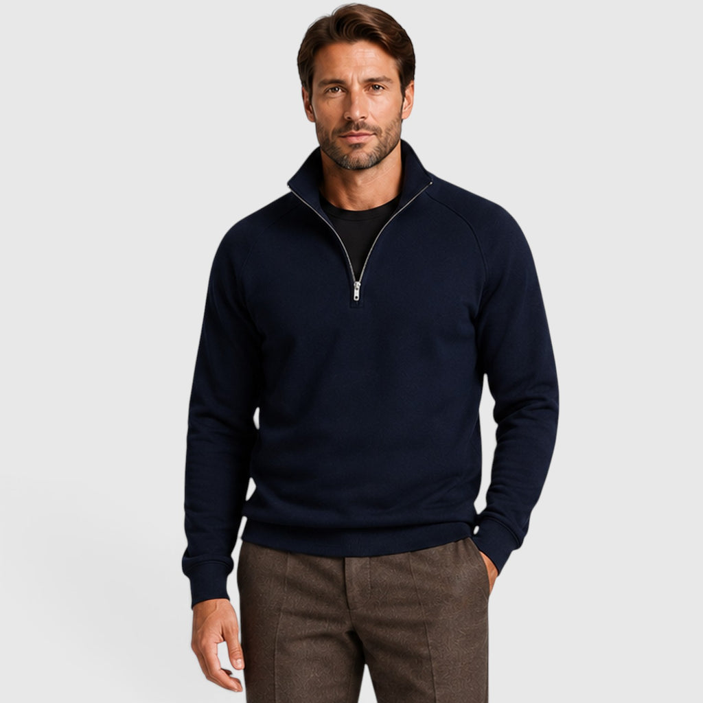Monvaline | Men's Zip Neck Fleece Sweater – Slim Fit Stand Collar