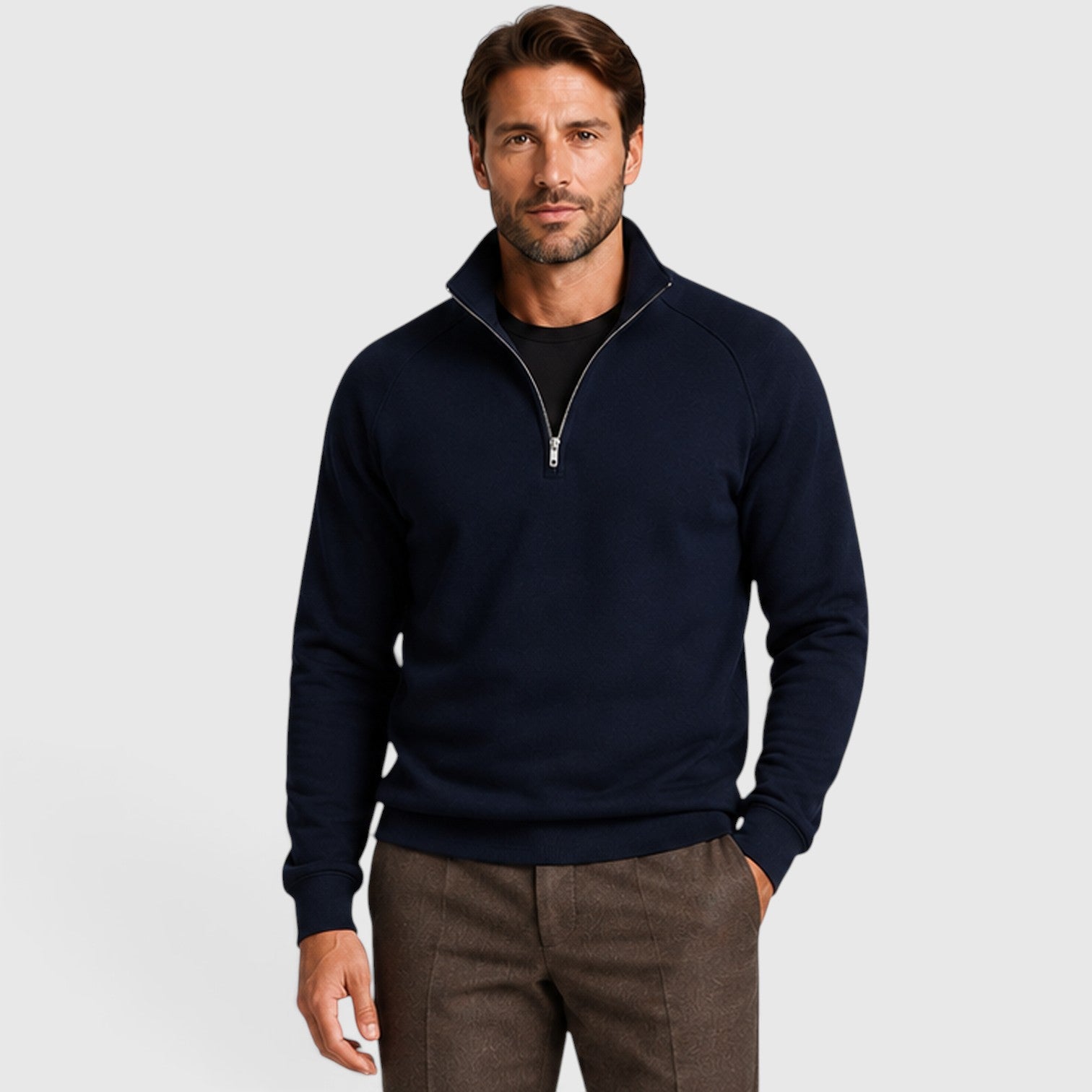 Monvaline | Men's Zip Neck Fleece Sweater – Slim Fit Stand Collar