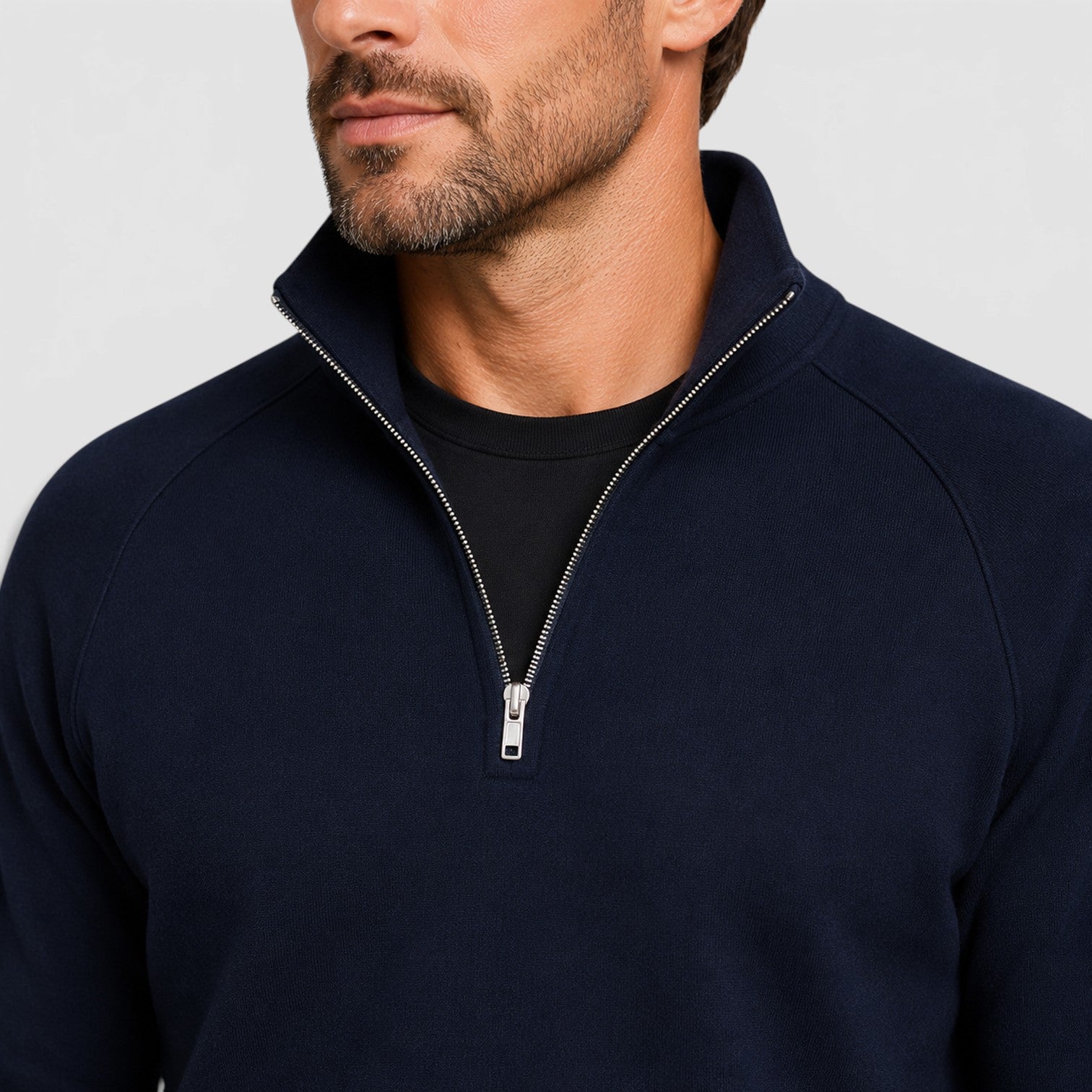 Monvaline | Men's Zip Neck Fleece Sweater – Slim Fit Stand Collar