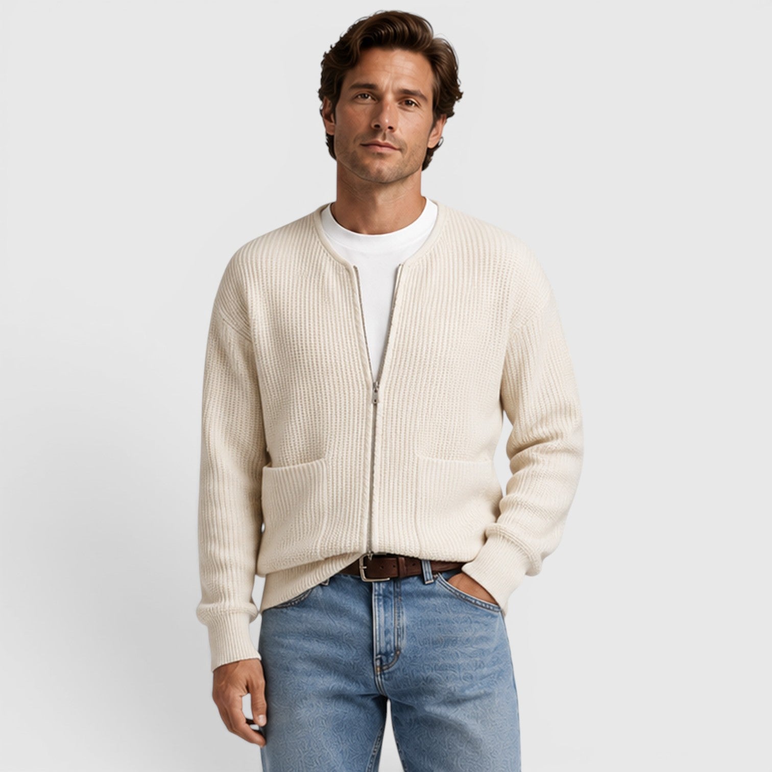 Monvaline | Men's Zip Up Knit Cardigan for Smart Casual Everyday Wear