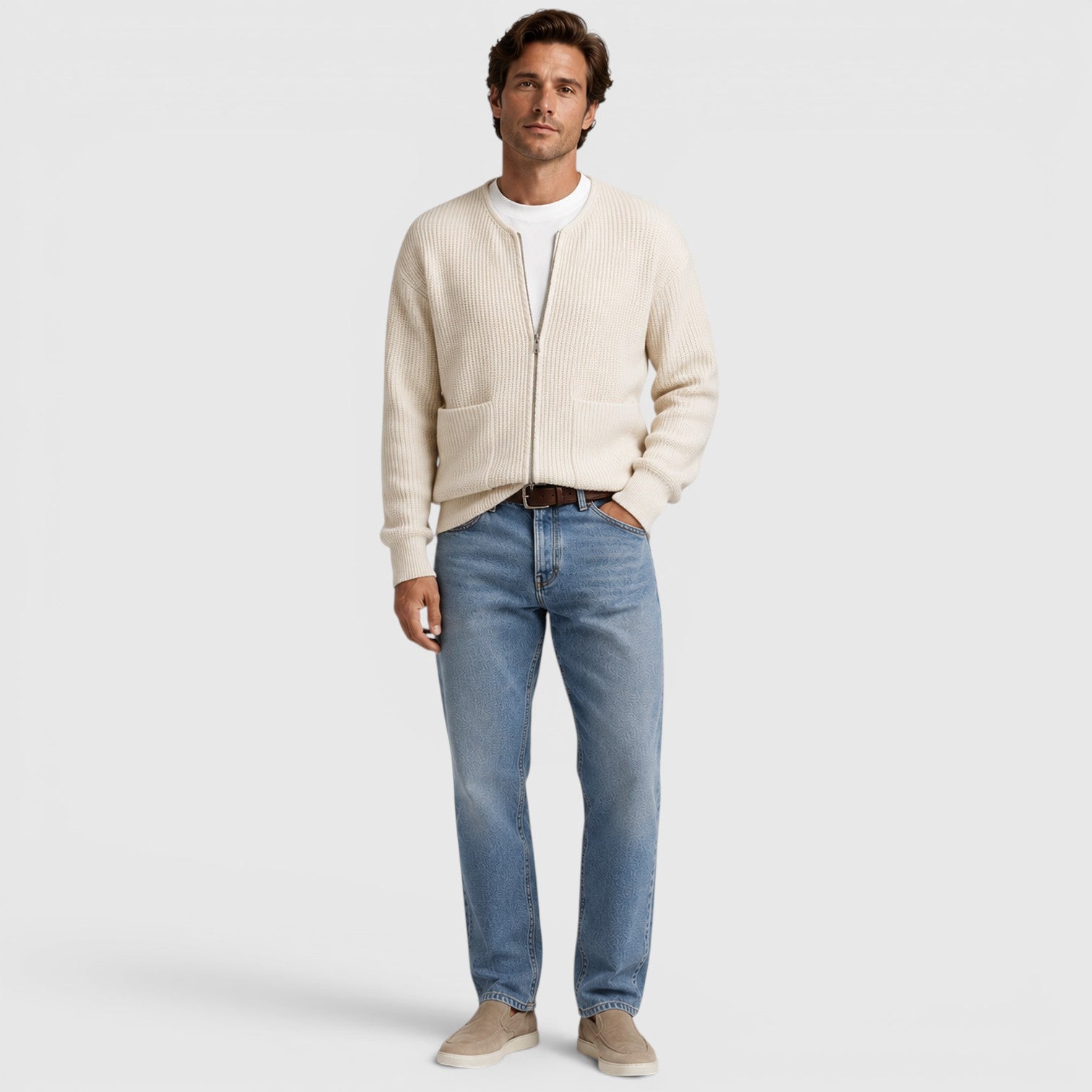 Monvaline | Men's Zip Up Knit Cardigan for Smart Casual Everyday Wear