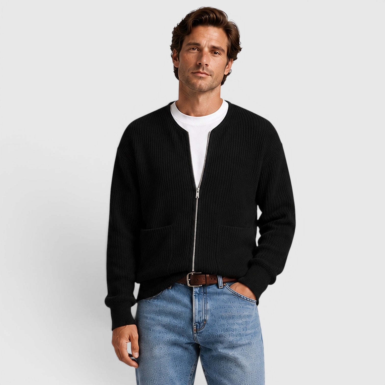 Monvaline | Men's Zip Up Knit Cardigan for Smart Casual Everyday Wear