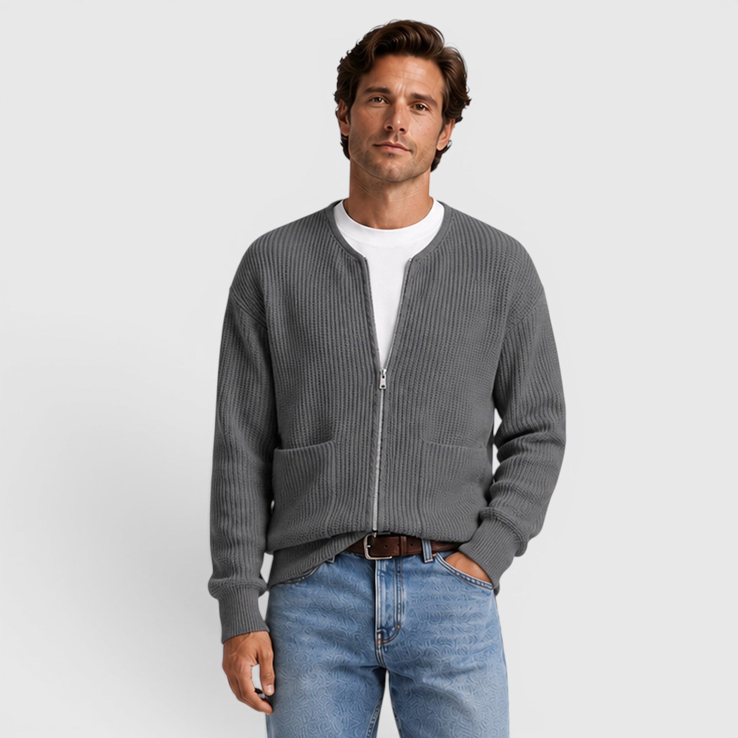 Monvaline | Men's Zip Up Knit Cardigan for Smart Casual Everyday Wear
