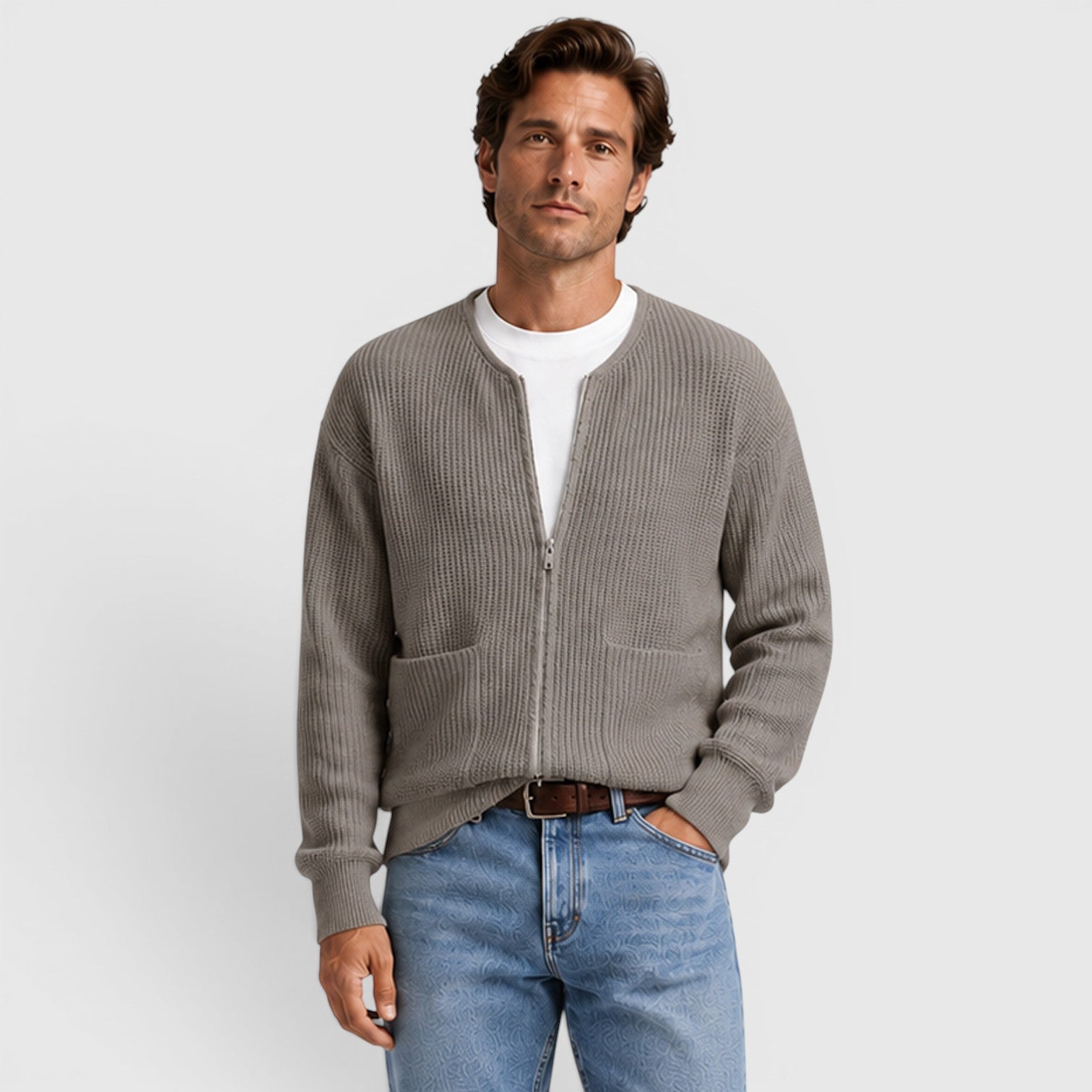 Monvaline | Men's Zip Up Knit Cardigan for Smart Casual Everyday Wear