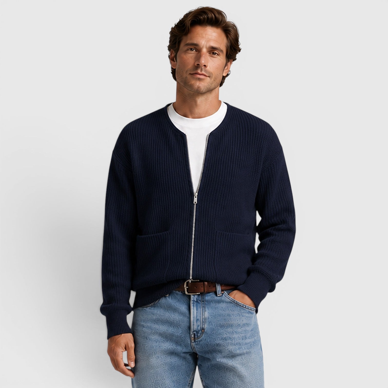 Monvaline | Men's Zip Up Knit Cardigan for Smart Casual Everyday Wear