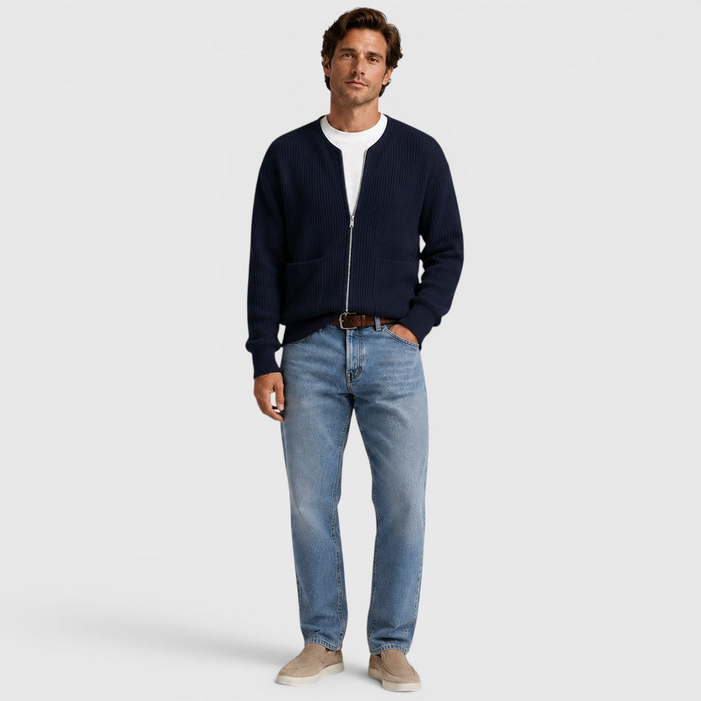 Monvaline | Men's Zip Up Knit Cardigan for Smart Casual Everyday Wear