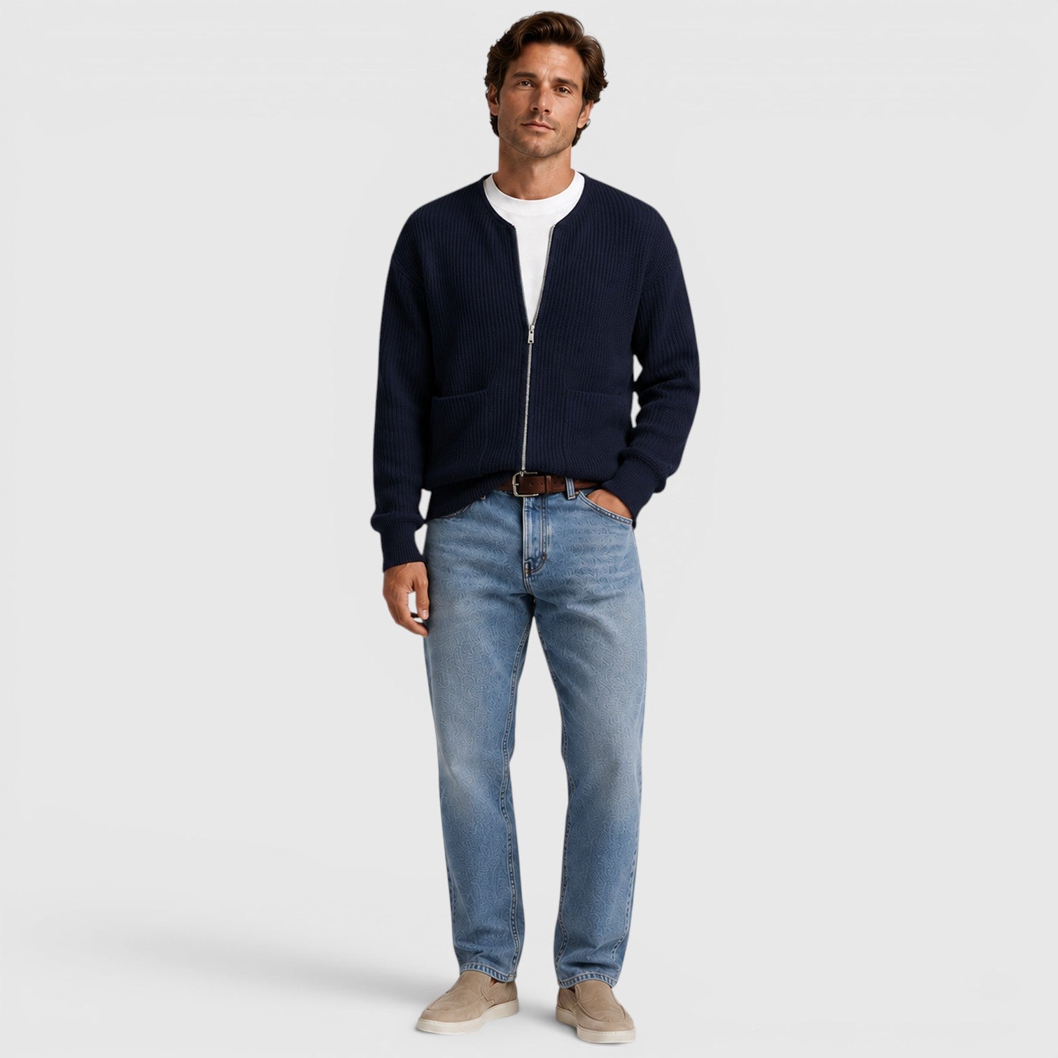 Monvaline | Men's Zip Up Knit Cardigan for Smart Casual Everyday Wear