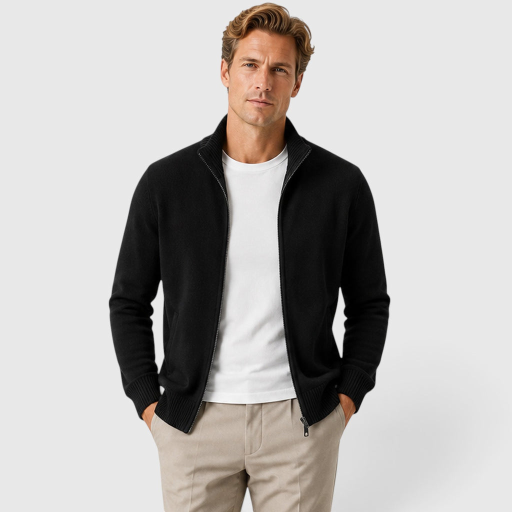 Monvaline | Men's Zip-Up Knit Jumper High Collar Slim Fit