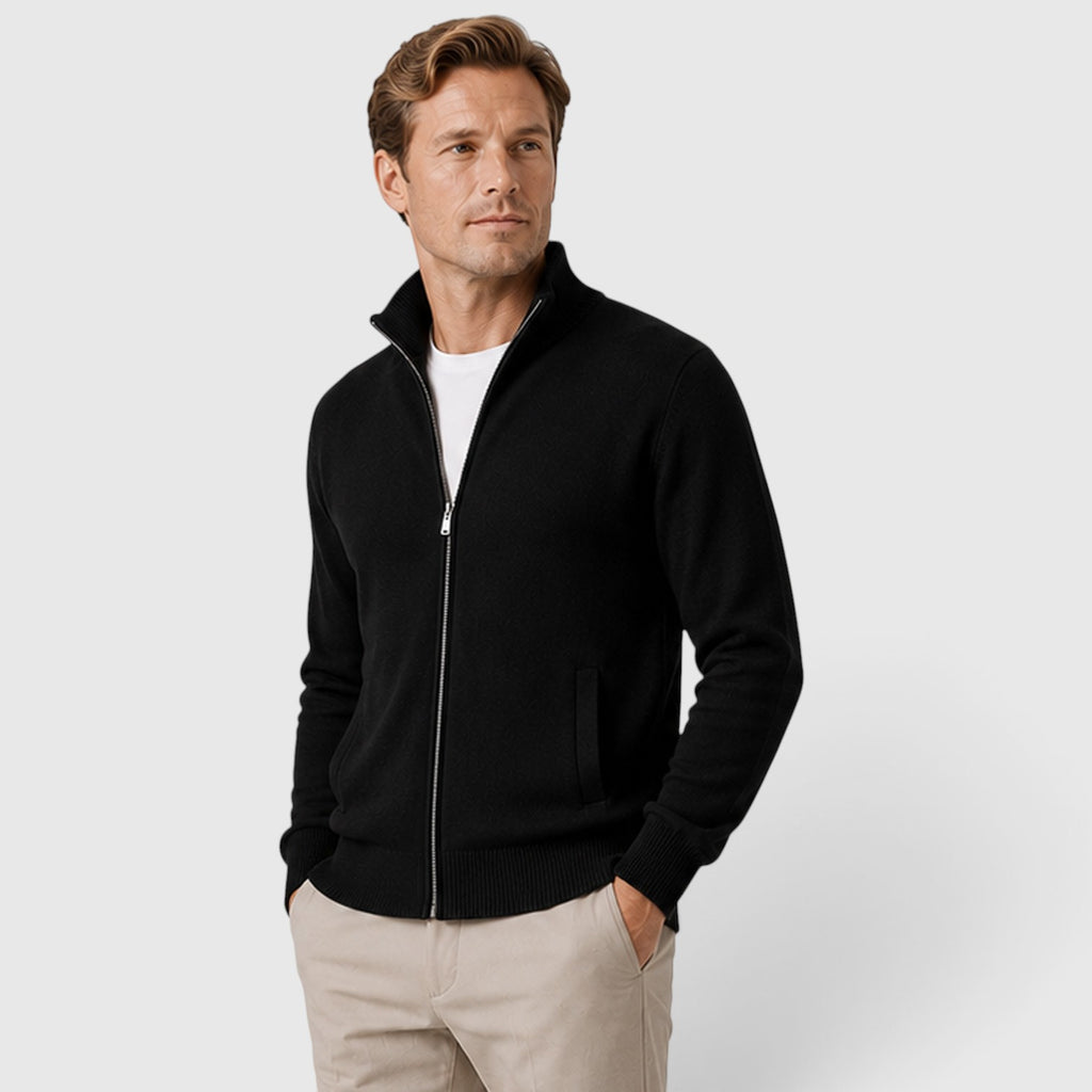 Monvaline | Men's Zip-Up Knit Jumper High Collar Slim Fit