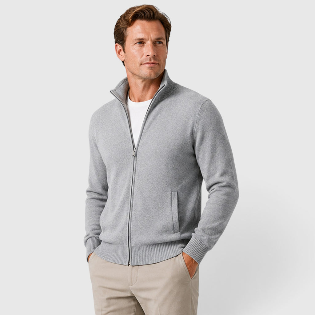 Monvaline | Men's Zip-Up Knit Jumper High Collar Slim Fit