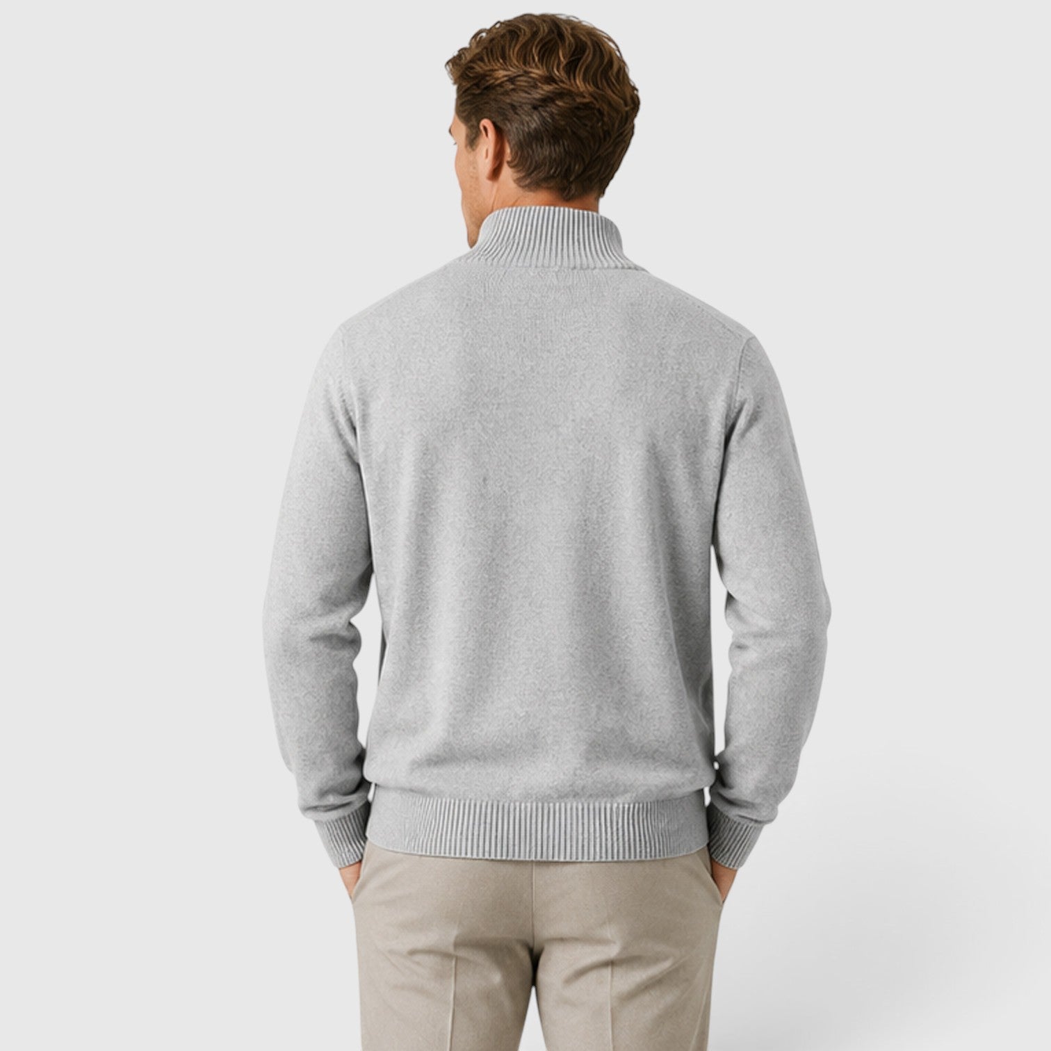 Monvaline | Men's Zip-Up Knit Jumper High Collar Slim Fit