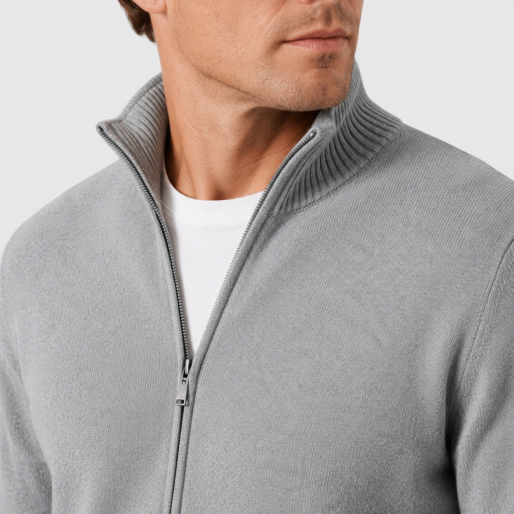 Monvaline | Men's Zip-Up Knit Jumper High Collar Slim Fit