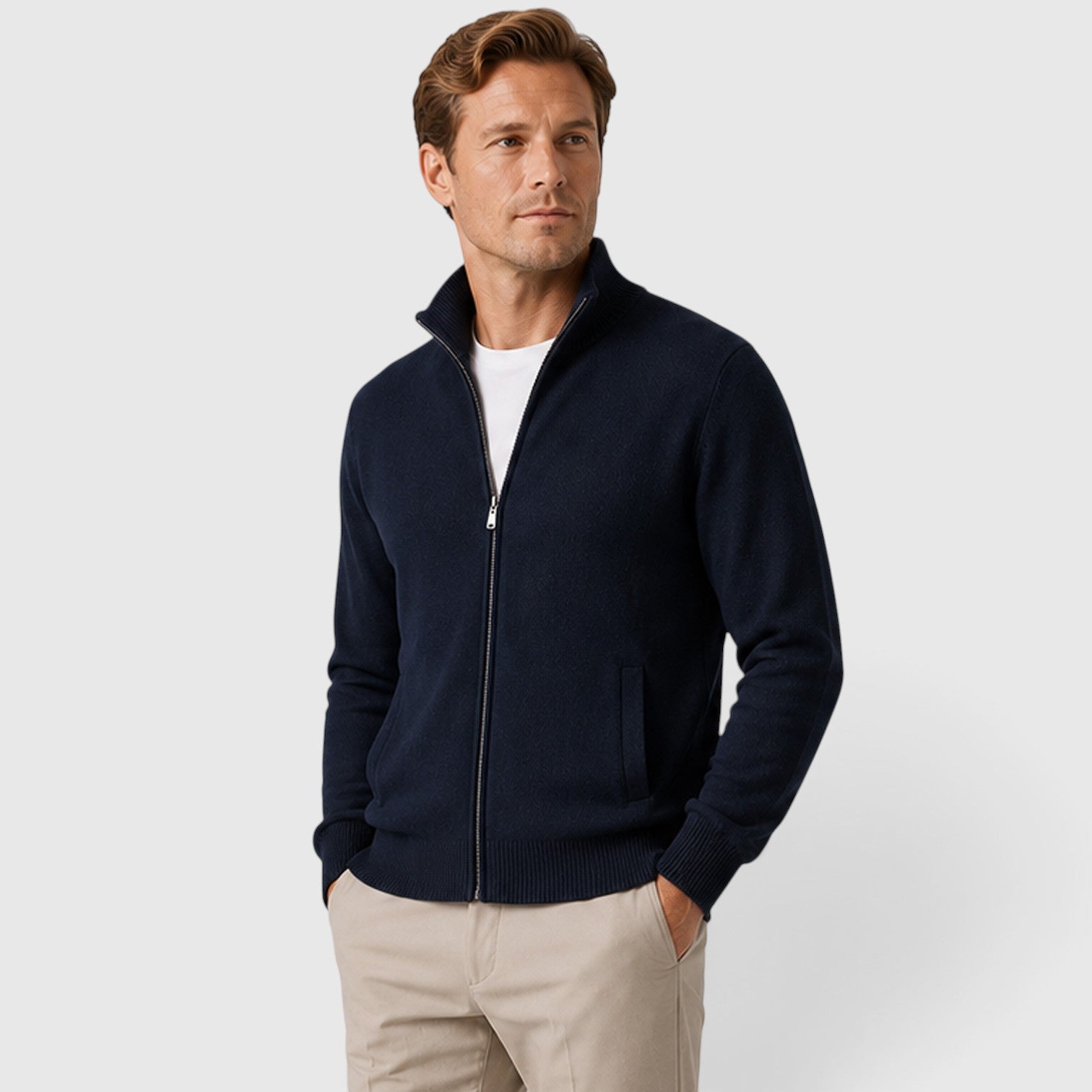 Monvaline | Men's Zip-Up Knit Jumper High Collar Slim Fit