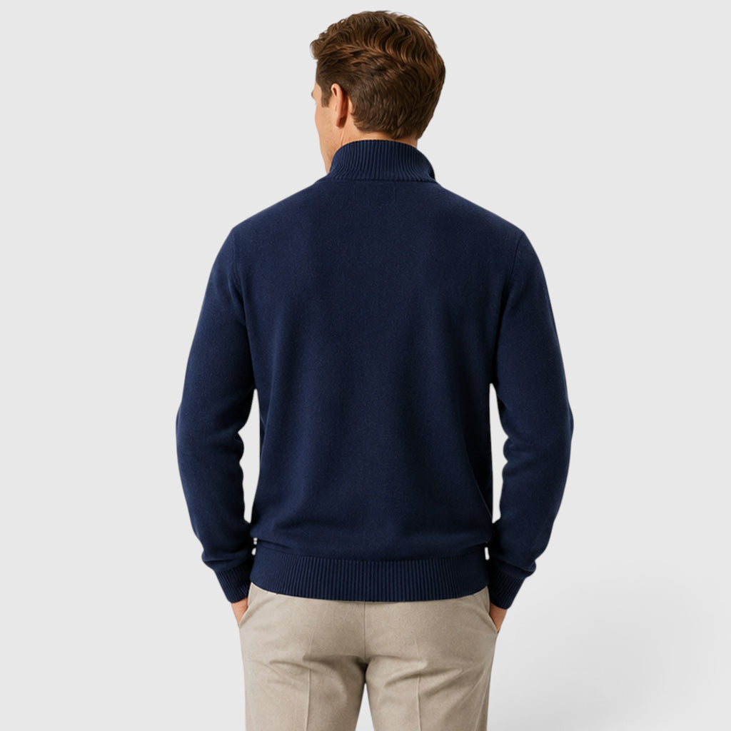 Monvaline | Men's Zip-Up Knit Jumper High Collar Slim Fit