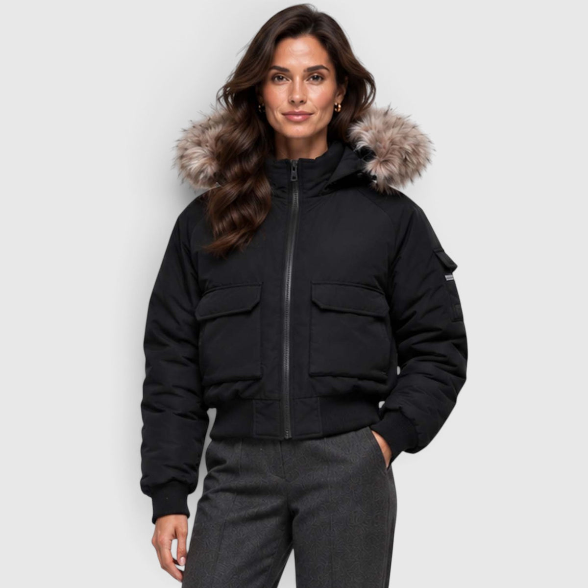 Monvaline | Parka Bomber Jacket for Women – Black Water-Resistant