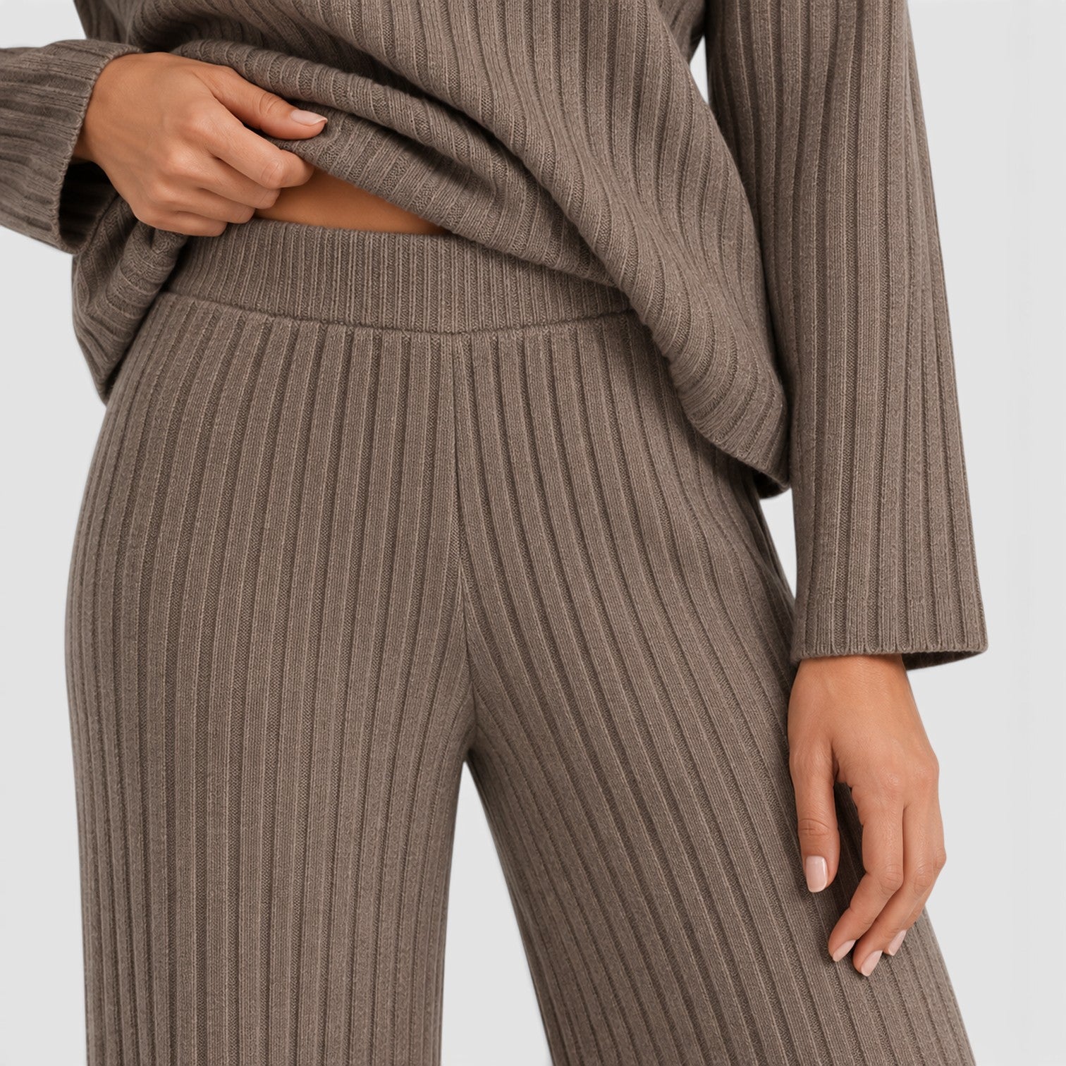 Monvaline | Women’s 2 Piece Lounge Outfit – Ribbed Knit Top and Wide Leg Pants