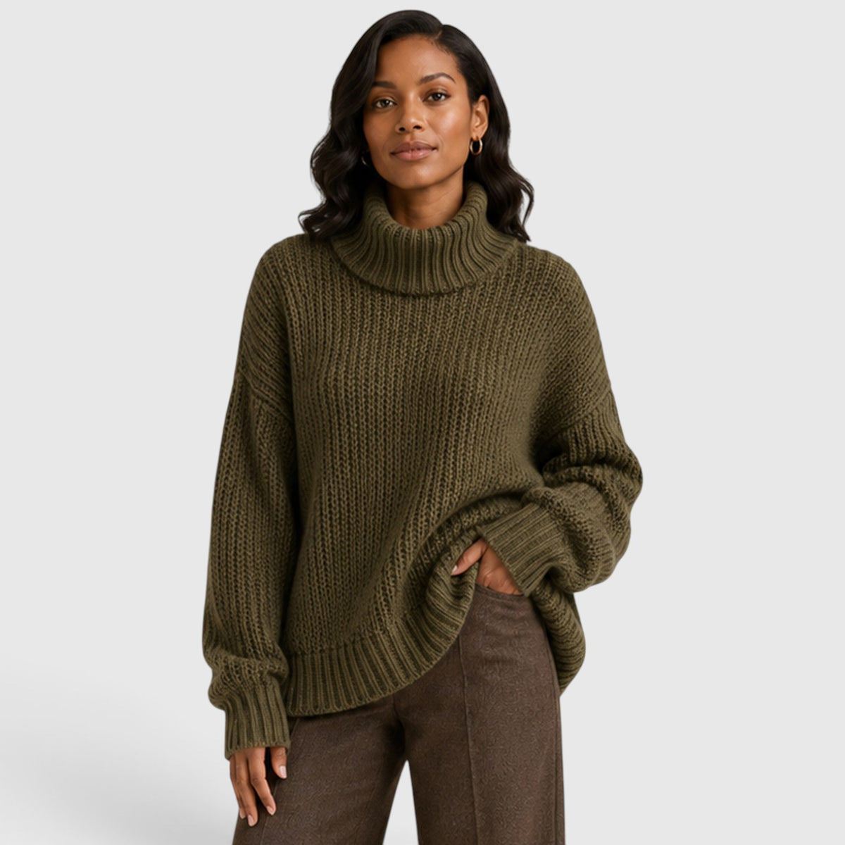 Monvaline | Women’s Chunky Turtleneck Sweater – Oversized Knit Jumper