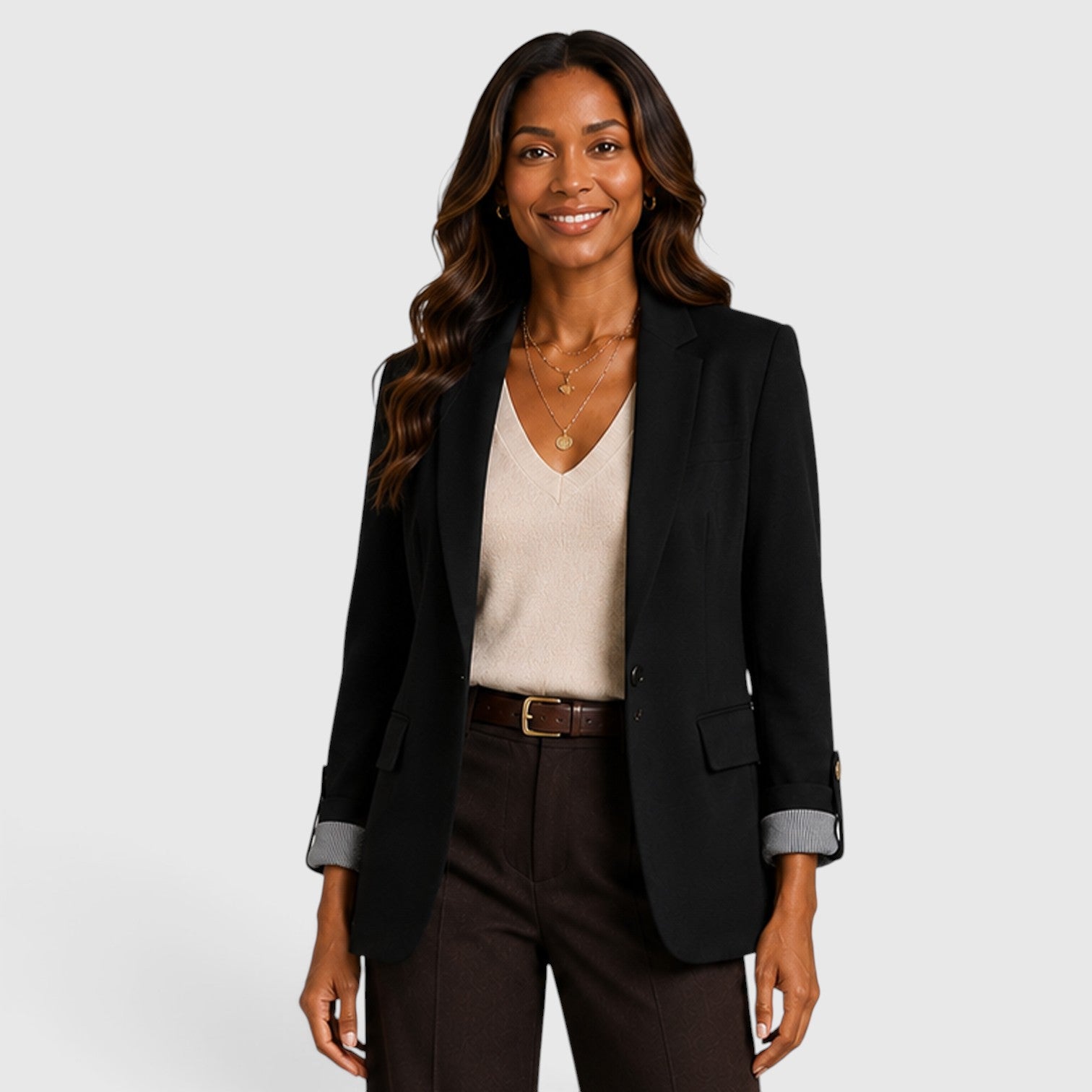 Monvaline | Women’s Classic Open Front Blazer with Ruched Sleeves