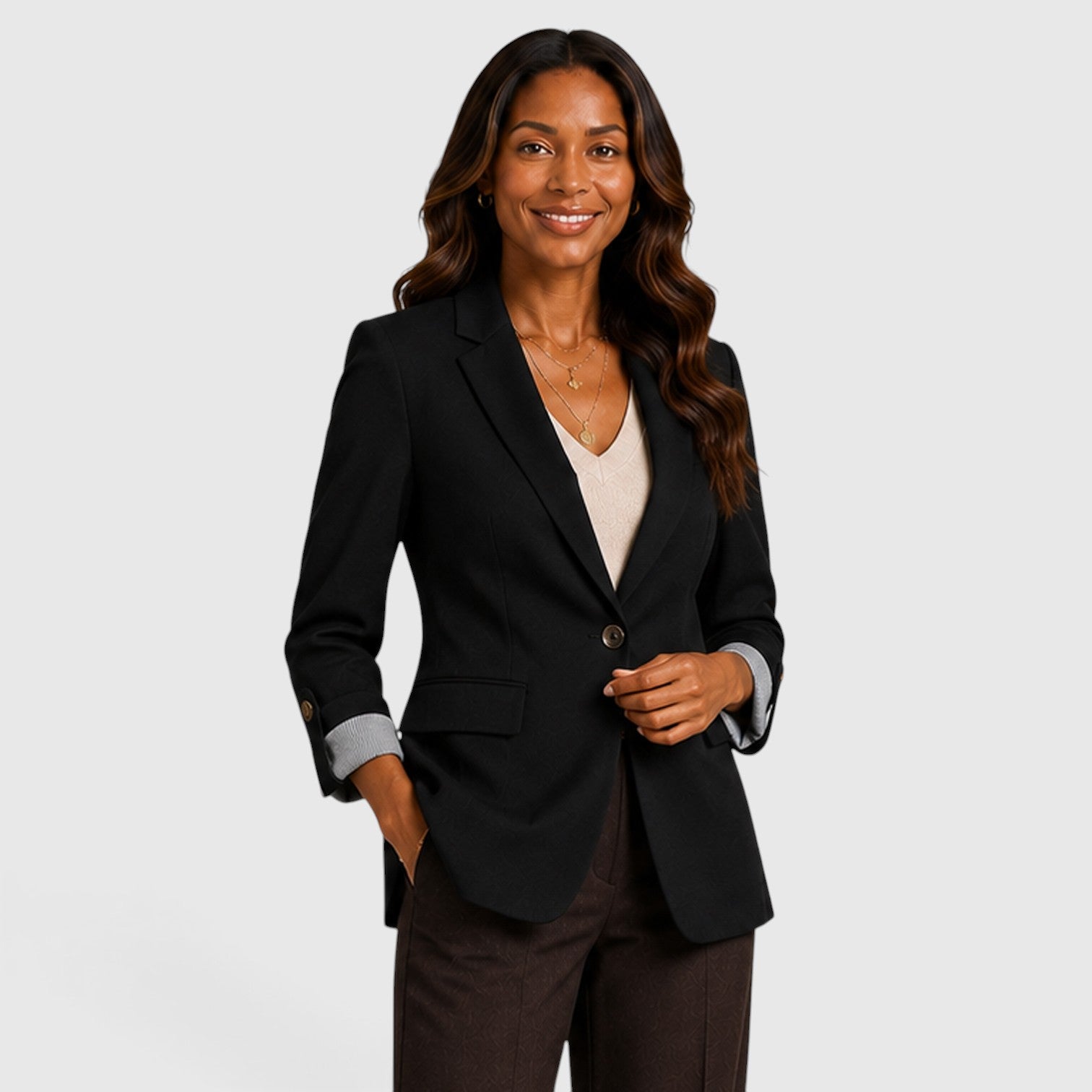 Monvaline | Women’s Classic Open Front Blazer with Ruched Sleeves