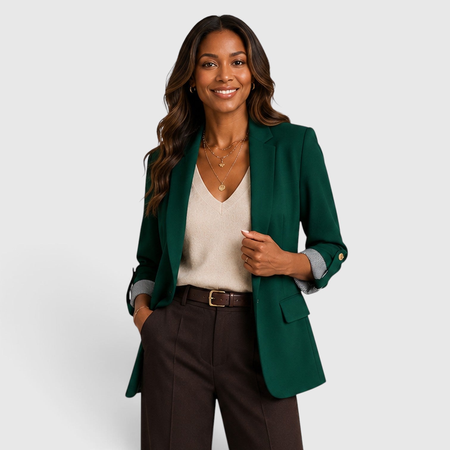 Monvaline | Women’s Classic Open Front Blazer with Ruched Sleeves