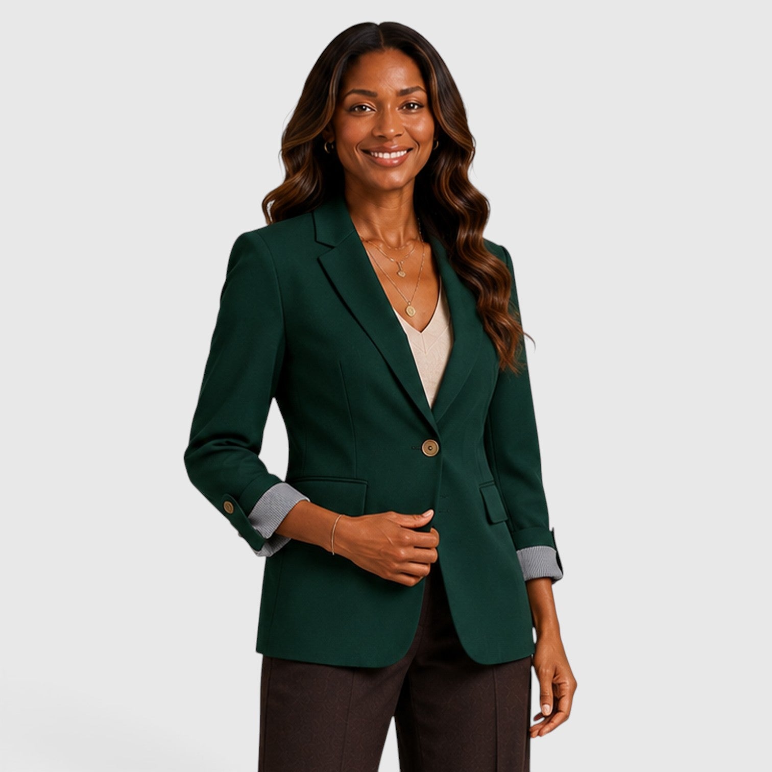 Monvaline | Women’s Classic Open Front Blazer with Ruched Sleeves
