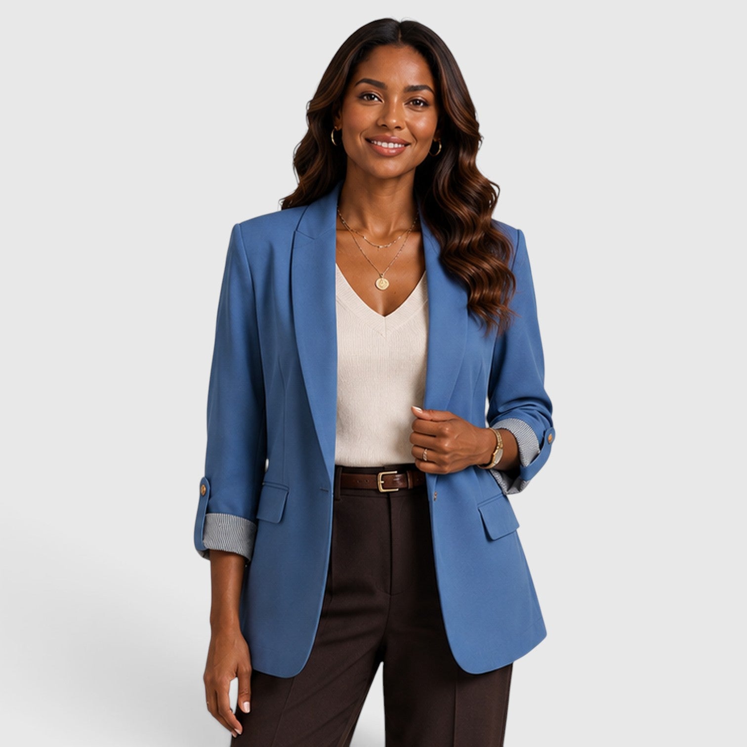 Monvaline | Women’s Classic Open Front Blazer with Ruched Sleeves